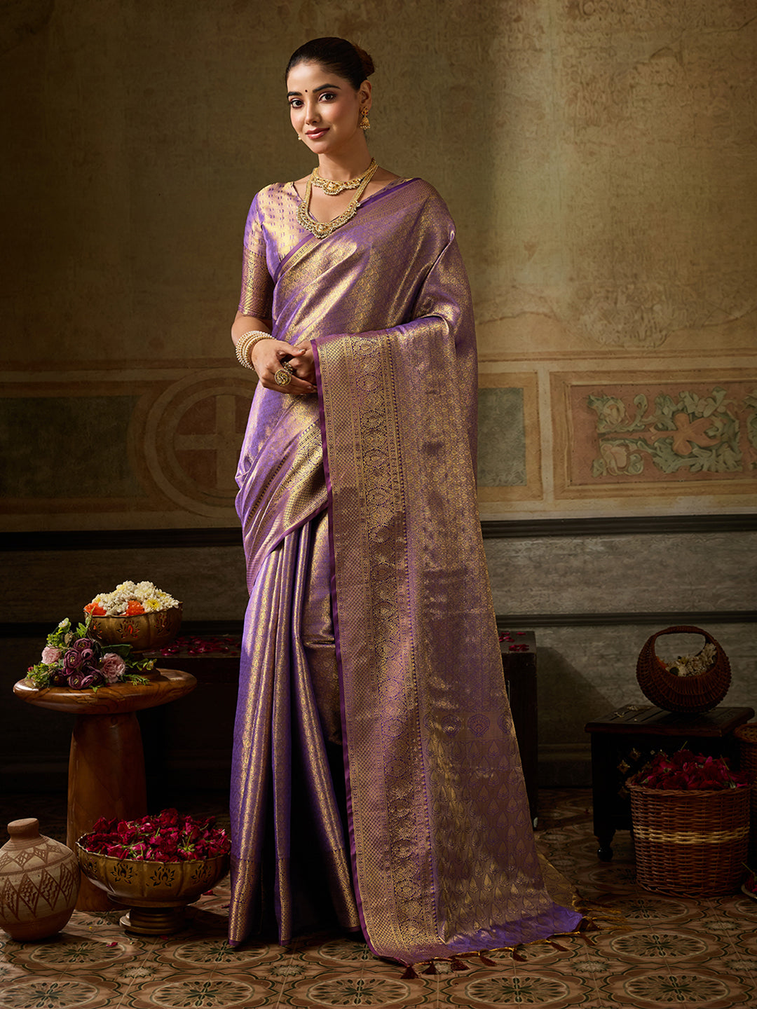 Chandrika Silk Ready To Wear Pocket Saree | Purple