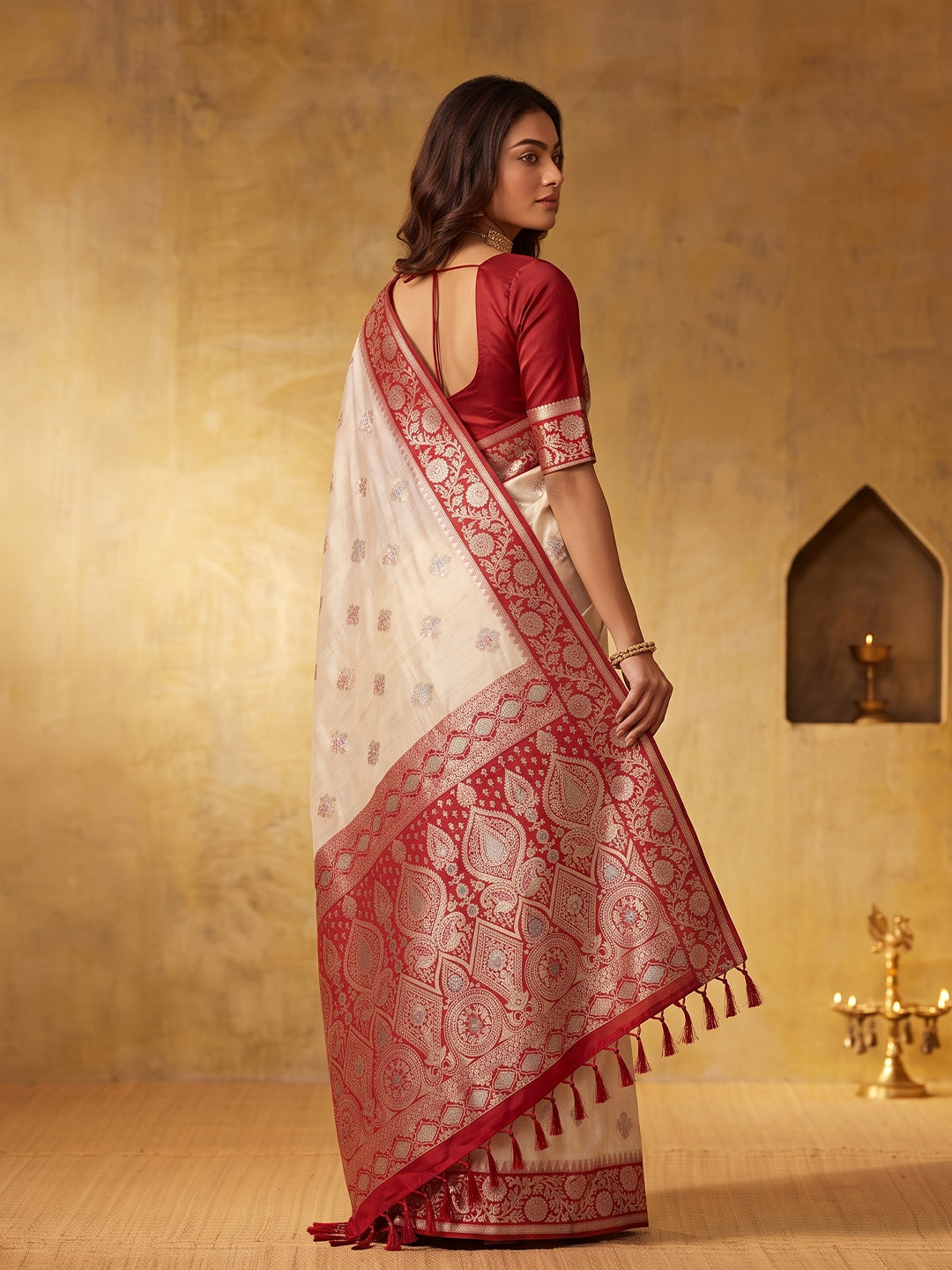 Silk Majesty Ready To Wear Pocket Saree | Cream