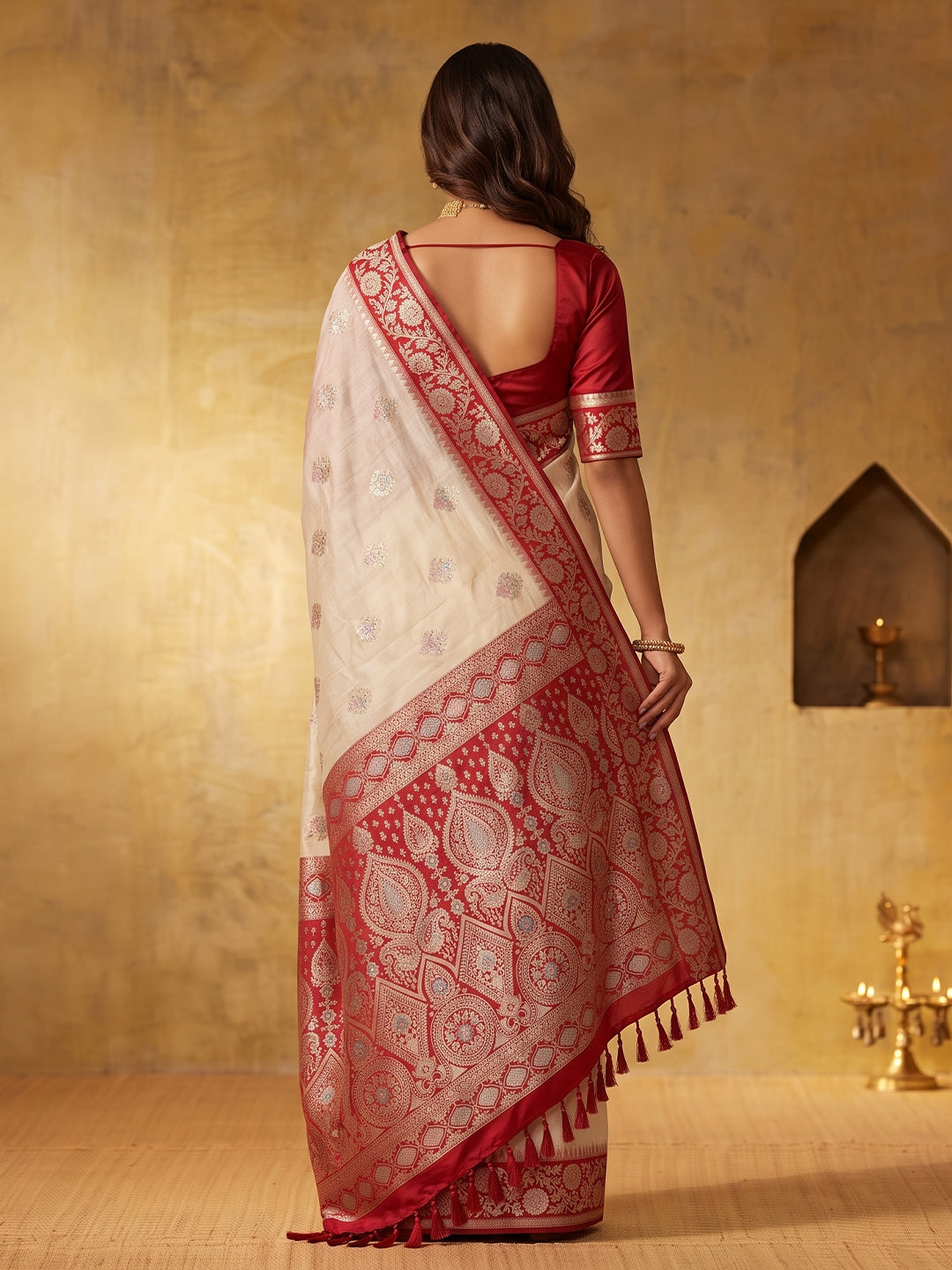 Silk Majesty Ready To Wear Pocket Saree | Cream