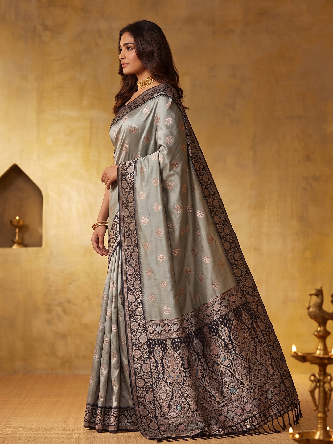 Silk Majesty Ready To Wear Pocket Saree | Gray