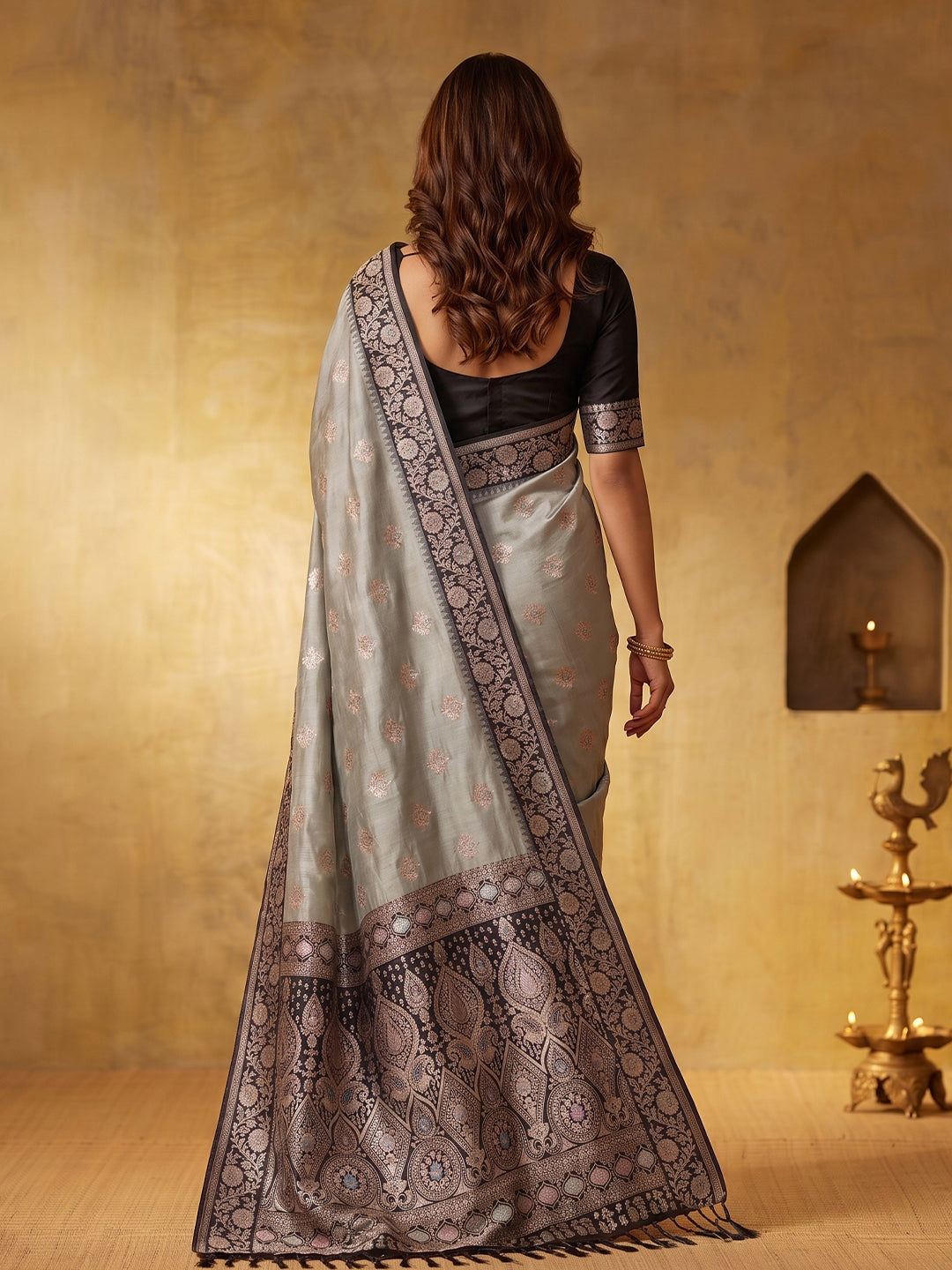Silk Majesty Ready To Wear Pocket Saree | Gray