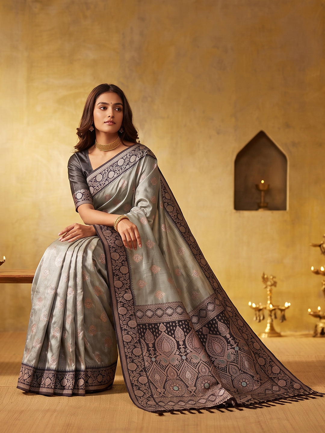 Silk Majesty Ready To Wear Pocket Saree | Gray