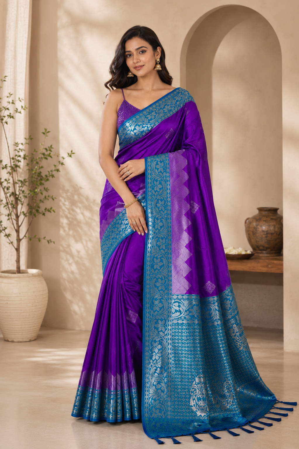 Dusk & Dawn Dual Tone Silk Ready To Wear Pocket Saree