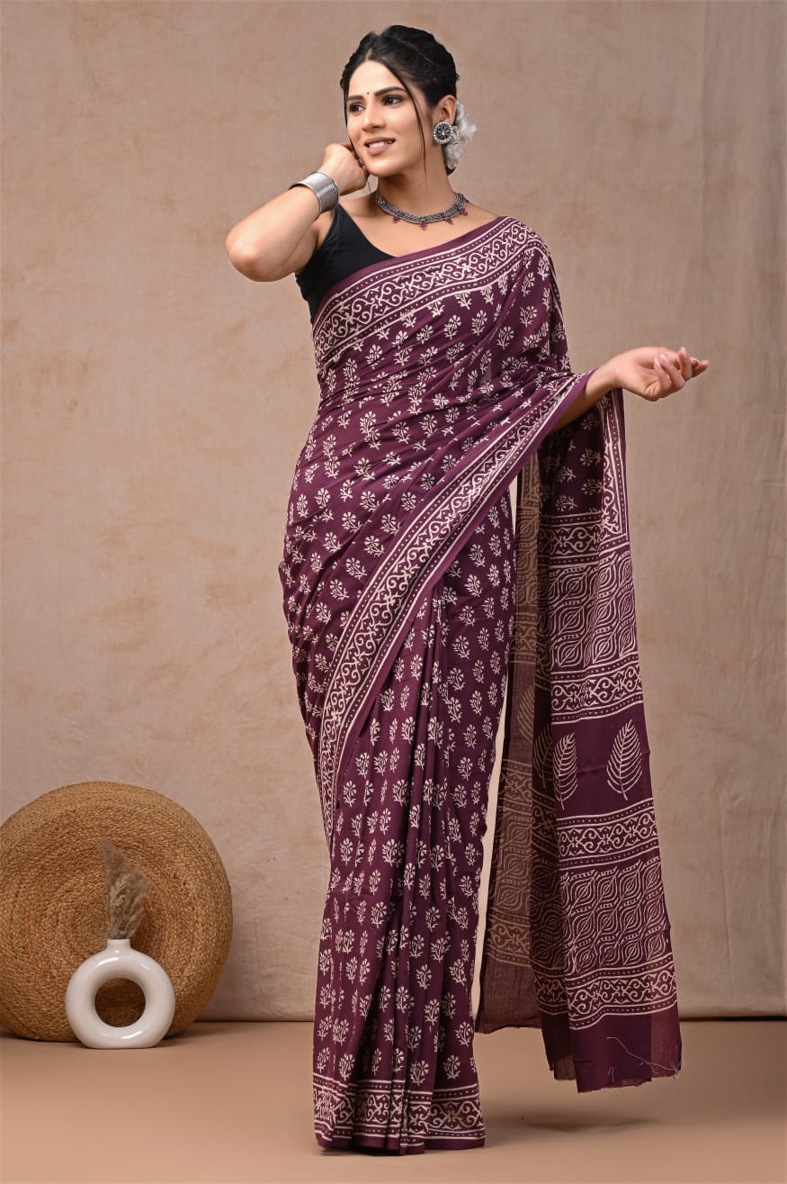 Terrapetals Mul Cotton Ready To Wear Pocket Saree