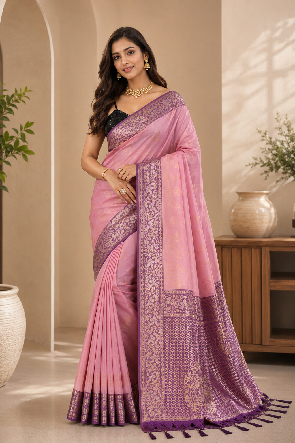 Drape & Dream Dual Tone Silk Ready To Wear Pocket Saree