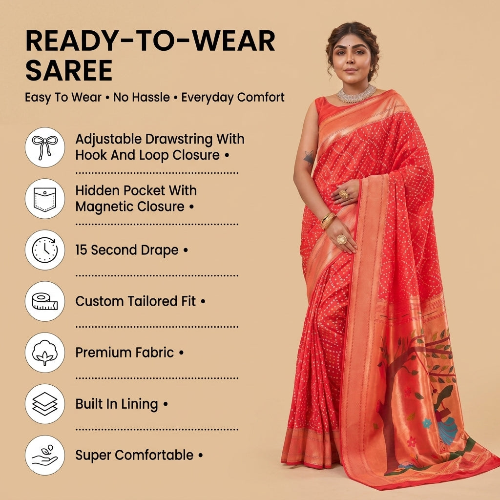 Bandhej Paithani (A) Ready To Wear Pocket Saree