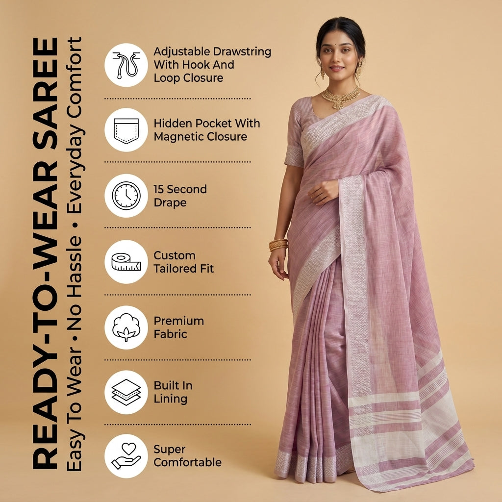 Subtle Charm Linen (A) Ready To Wear Pocket Saree