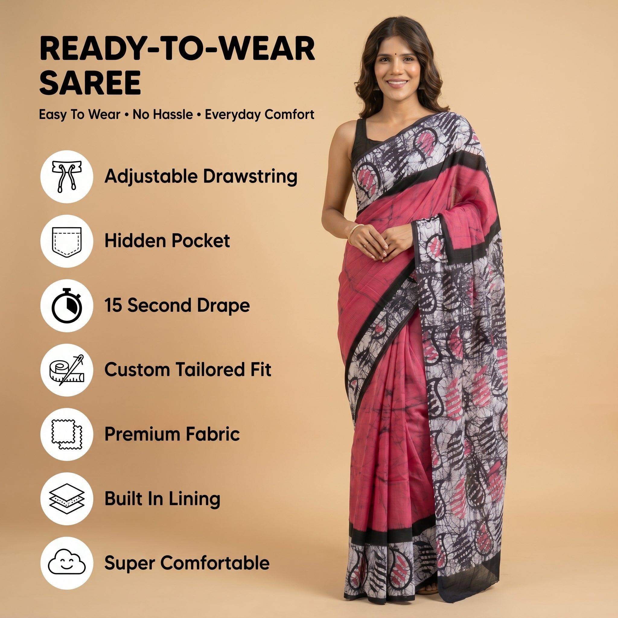 Pink Floyd Mul Cotton Ready-To-Wear Pocket Saree
