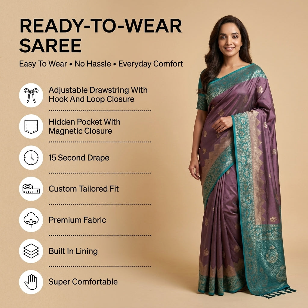 Dvitara Dual Tone Silk Ready To Wear Pocket Saree