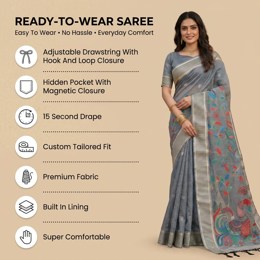 Mayurika Linen Cotton (B) Ready To Wear Pocket Saree
