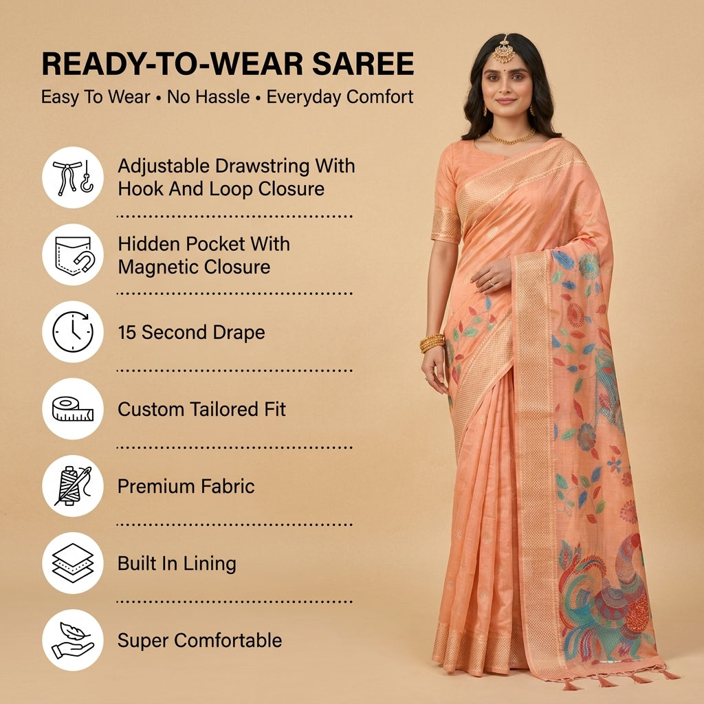 Mayurika Linen Cotton (E) Ready To Wear Pocket Saree