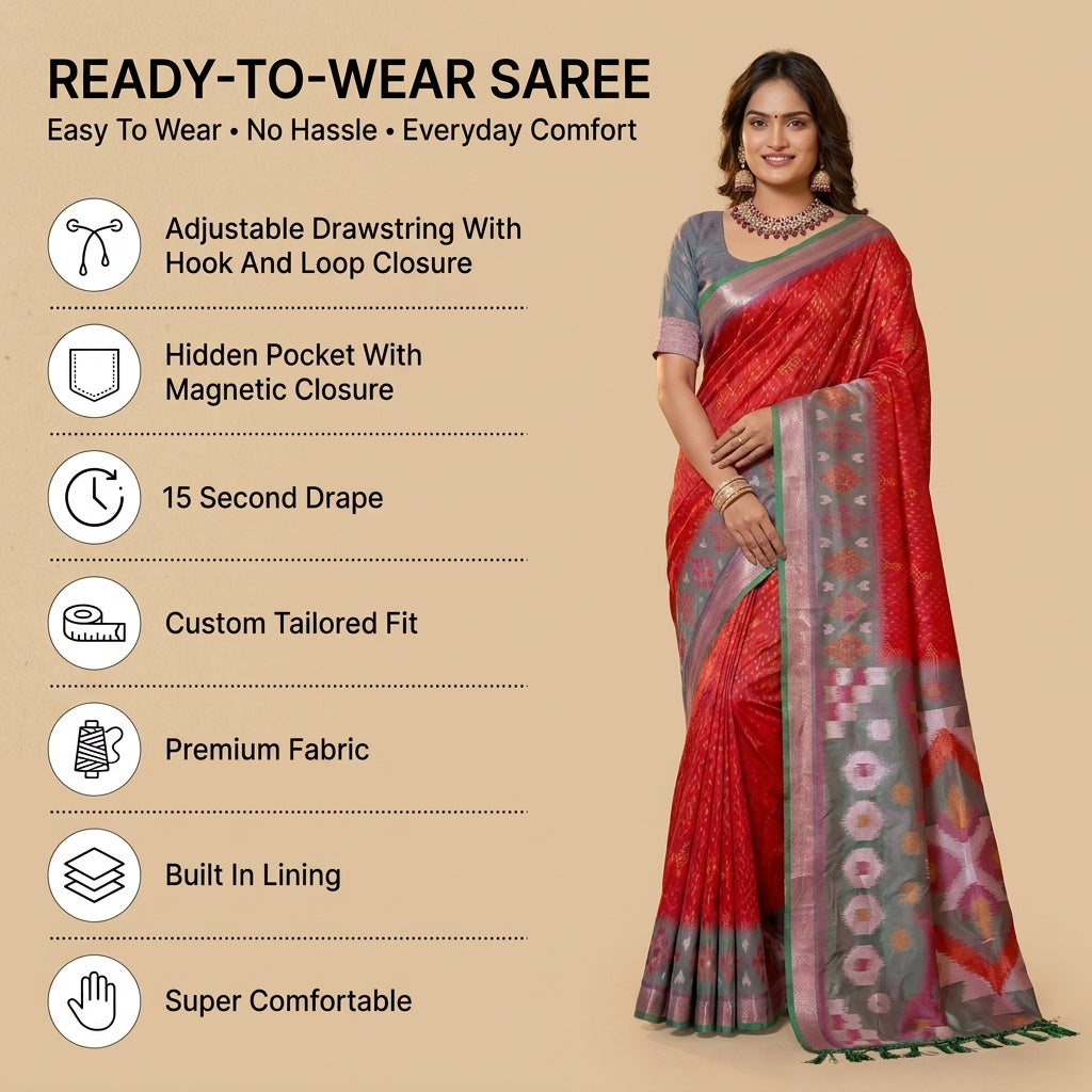 PixelLoom Silk (A) Ready To Wear Pocket Saree