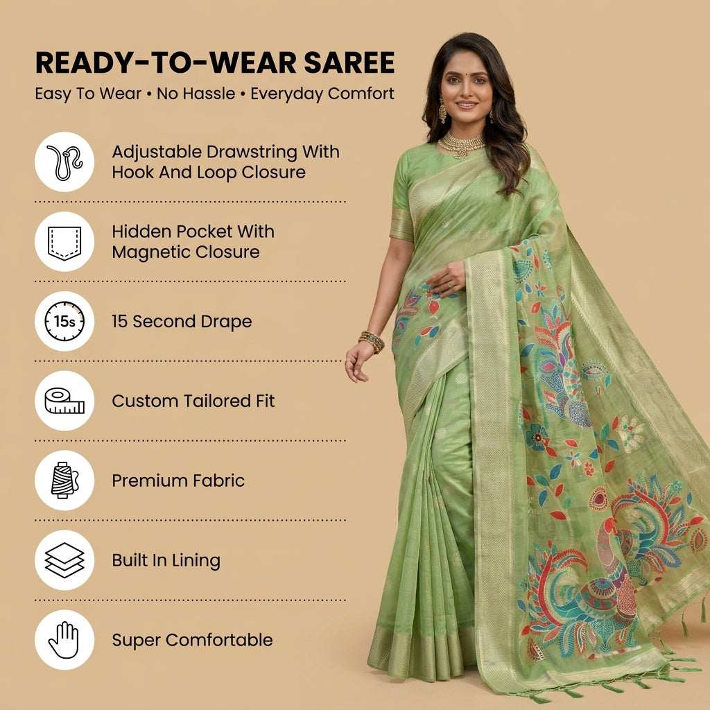 Mayurika Linen Cotton (C) Ready To Wear Pocket Saree