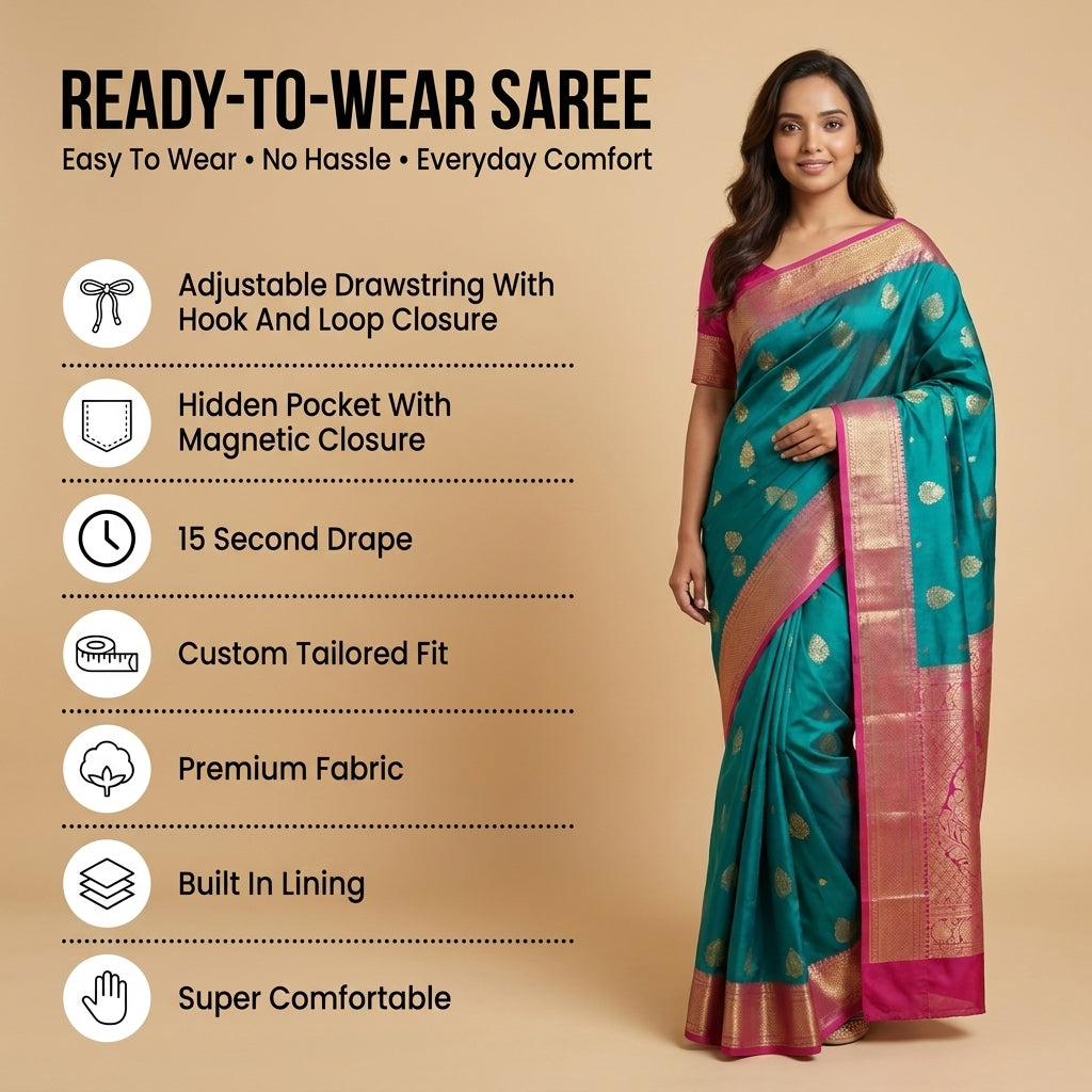 Gleam & Grace Dual Tone silk Ready To Wear Pocket Saree