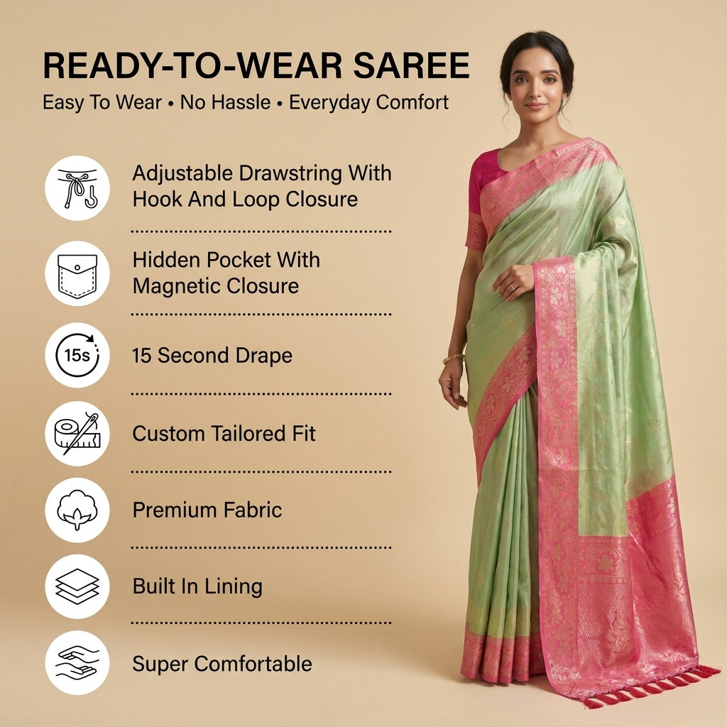 Loom & Luster Dual Tone Silk Ready To Wear Pocket Saree
