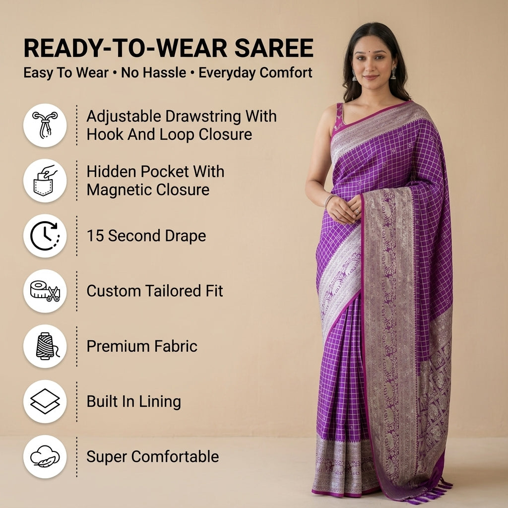 Royal Onyx silk (Purple) Ready To Wear Pocket Saree