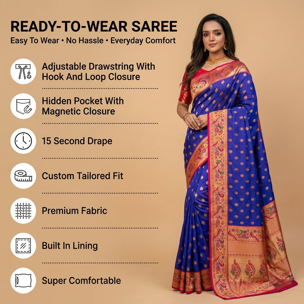 Vihangini Powerloom Paithani Silk (A) Ready To Wear Pocket Saree