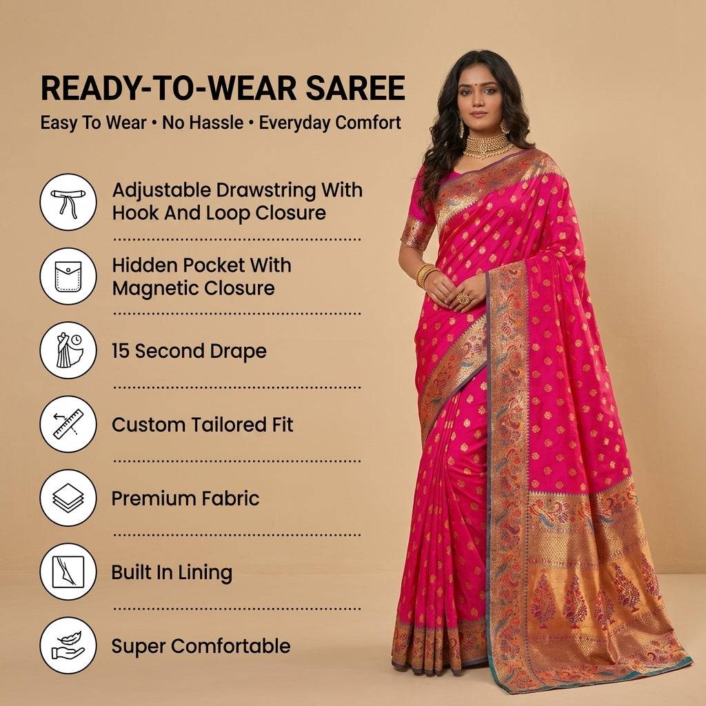 Vihangini Powerloom Paithani Silk (D) Ready To Wear Pocket Saree