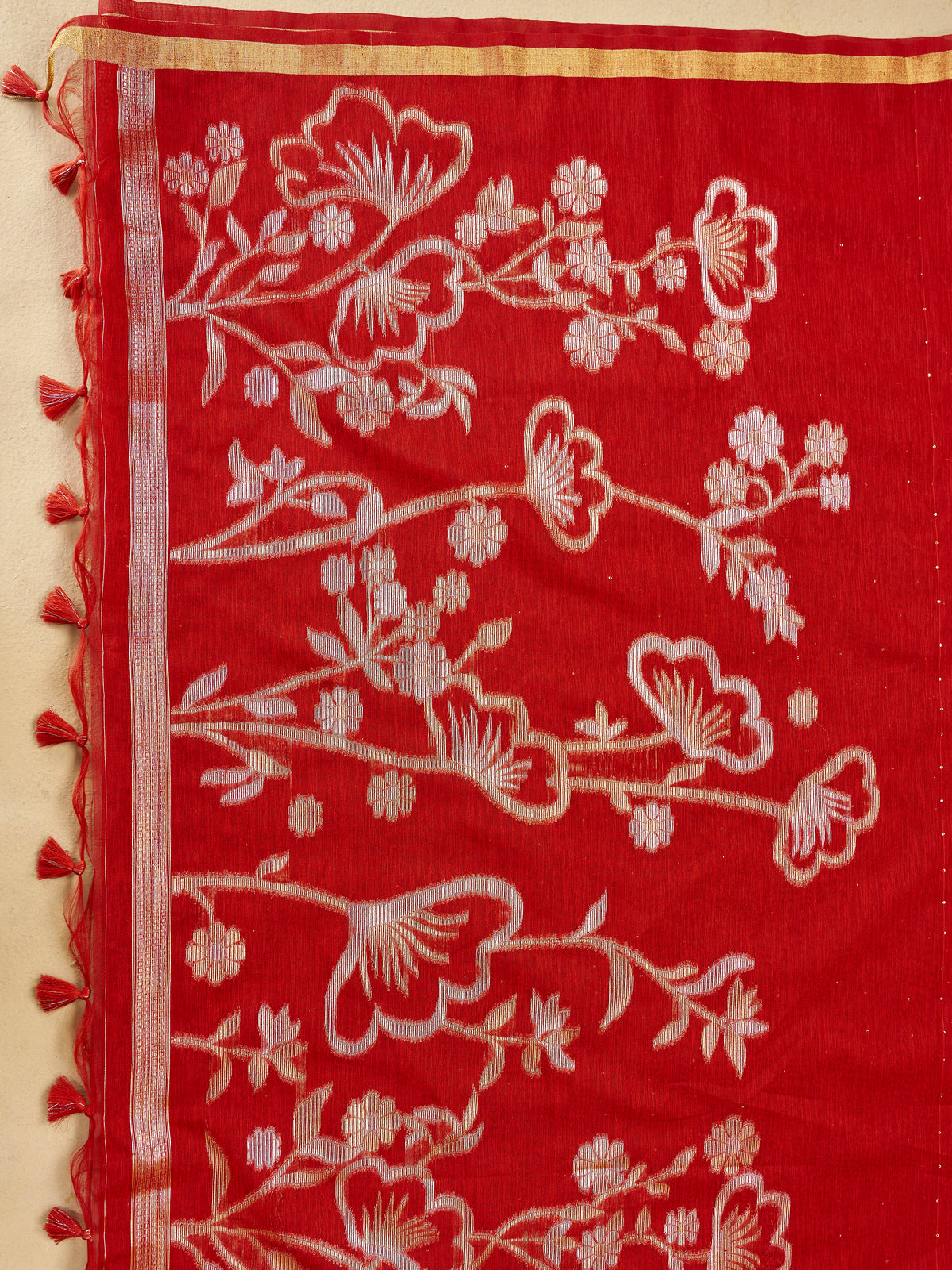 Zayna Linen Silk Ready To Wear Pocket Saree | Red