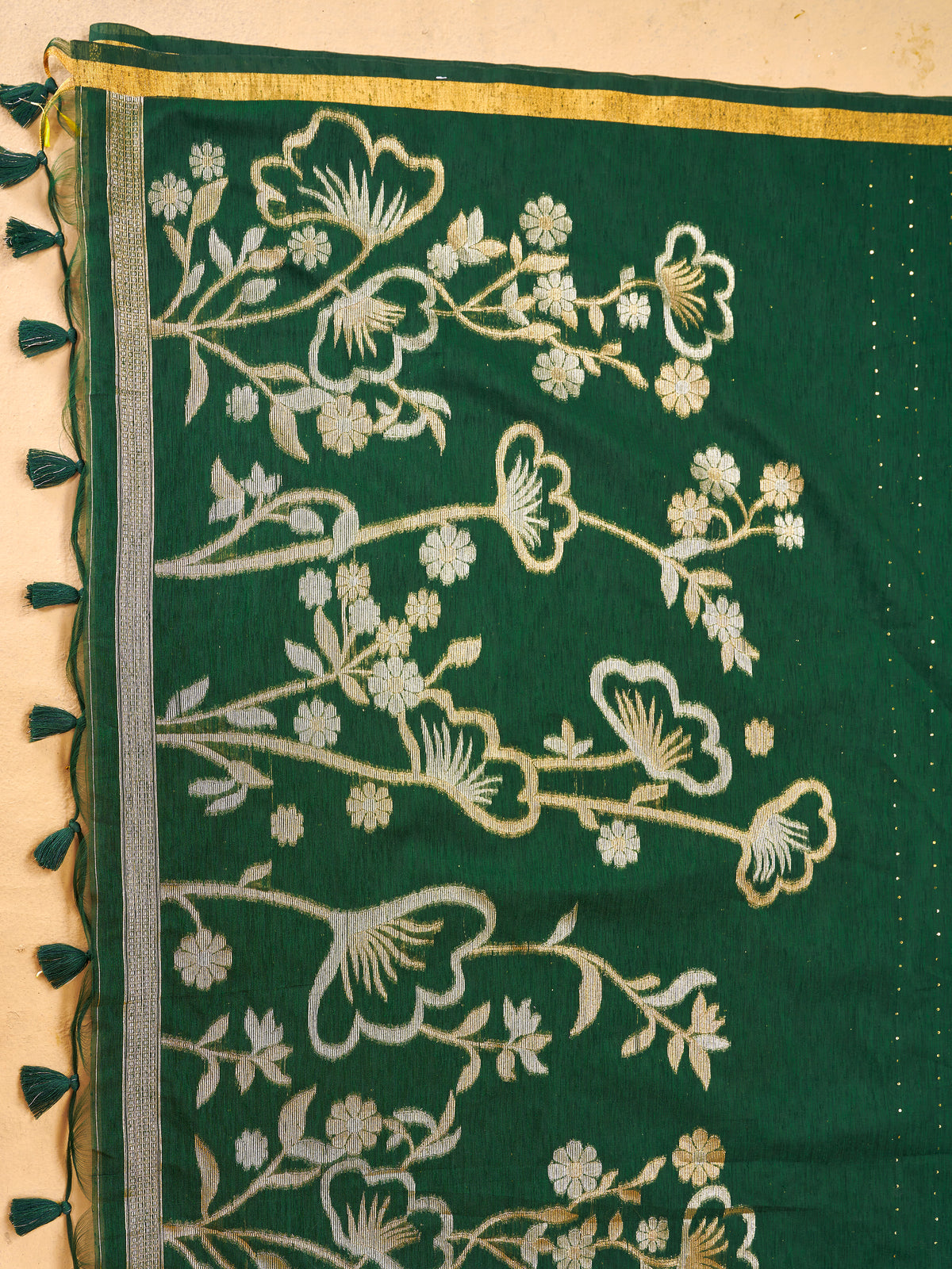 Zayna Linen Silk Ready To Wear Pocket Saree | Green