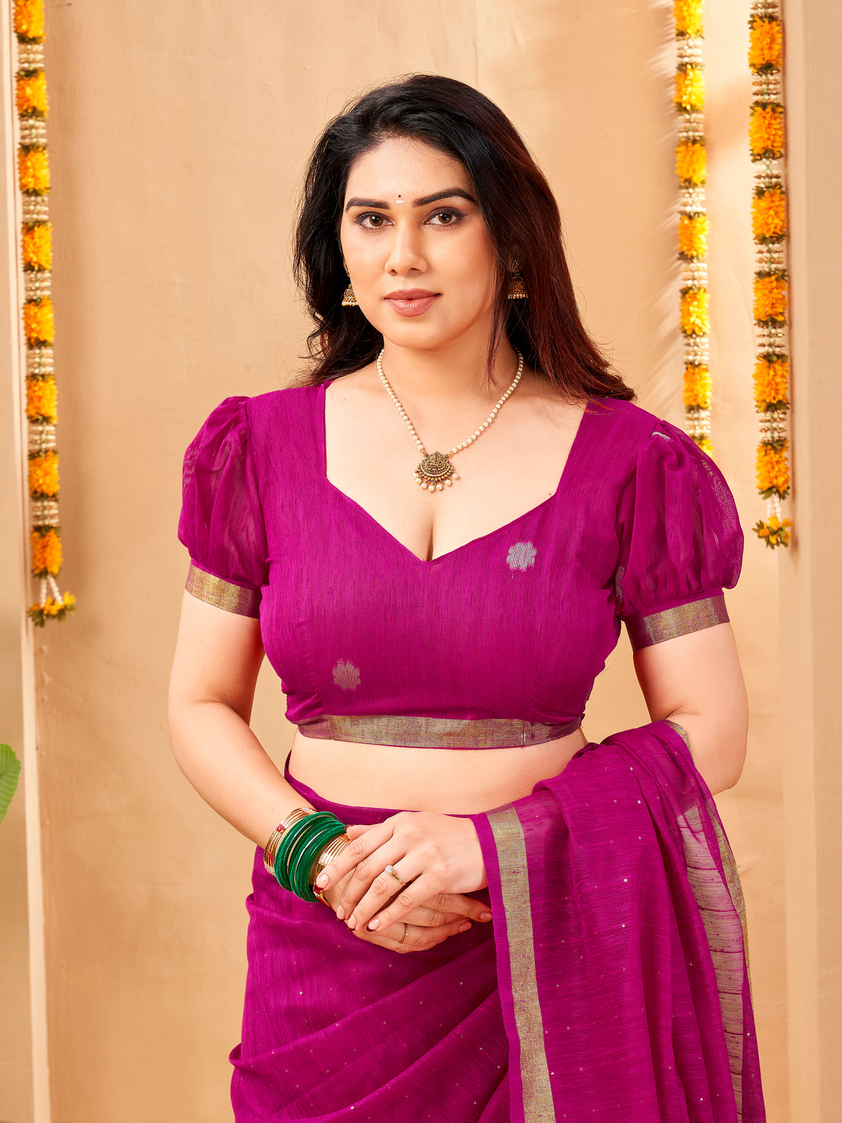Zayna Linen Silk Ready To Wear Pocket Saree | Magenta Purple