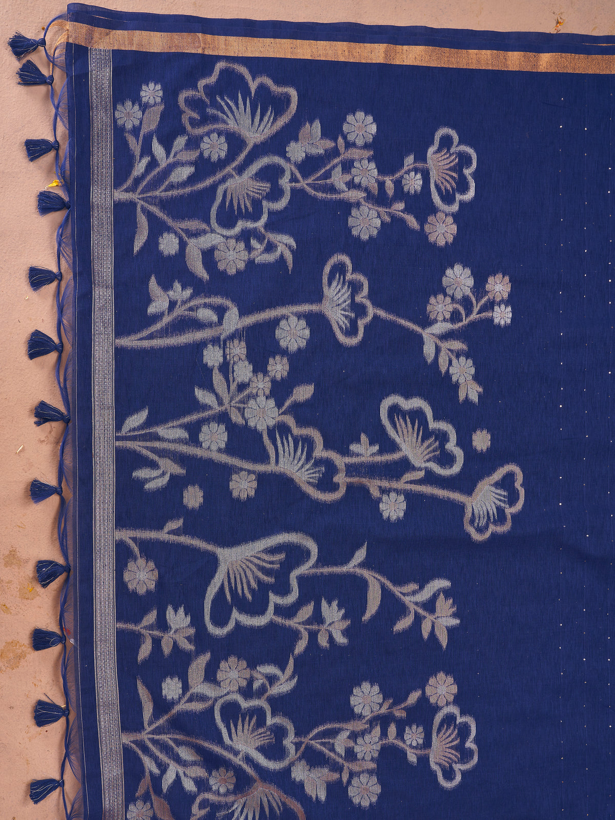 Zayna Linen Silk Ready To Wear Pocket Saree | Navy Blue