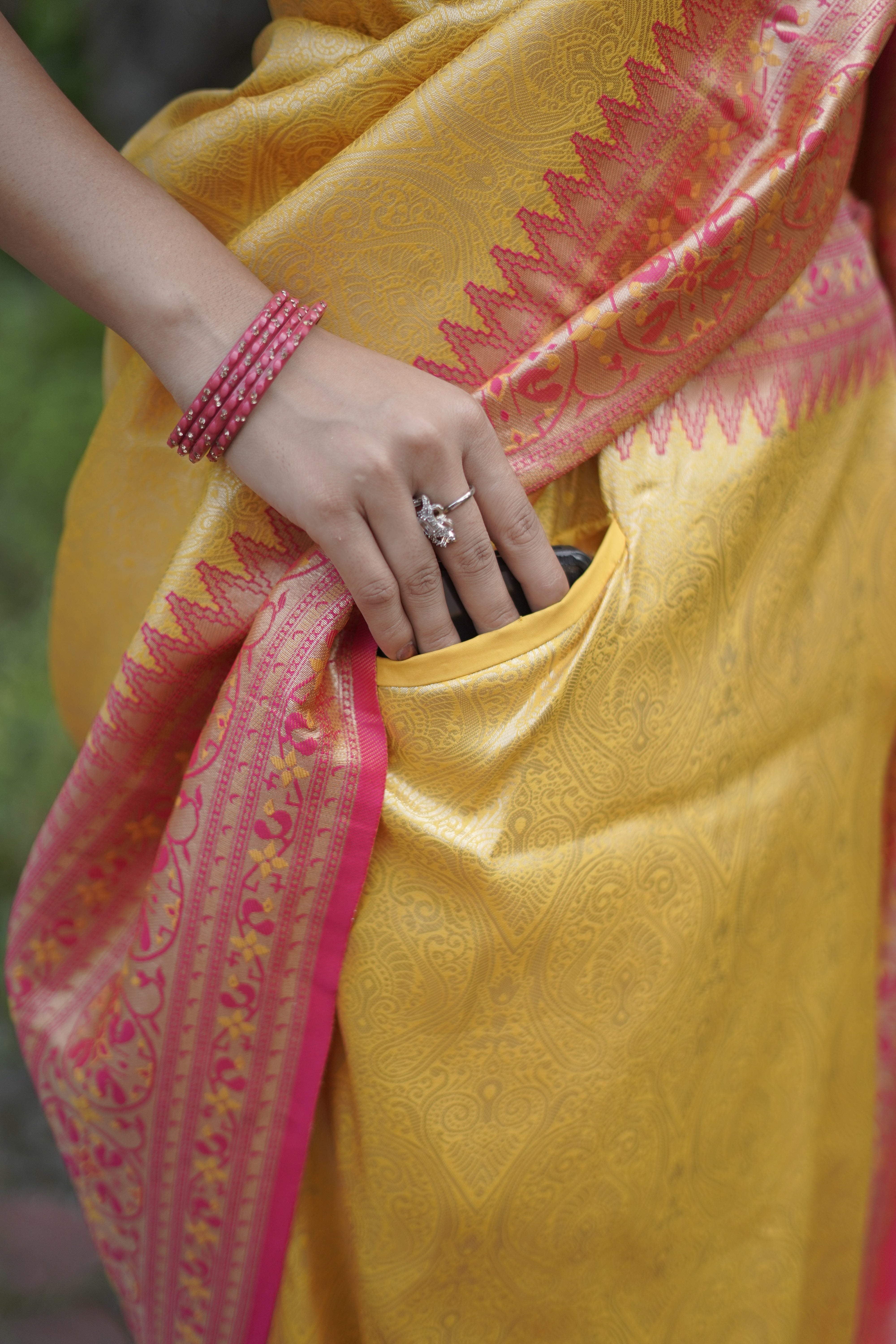 Sunlit Grace Banarasi Silk Ready To Wear Pocket Saree