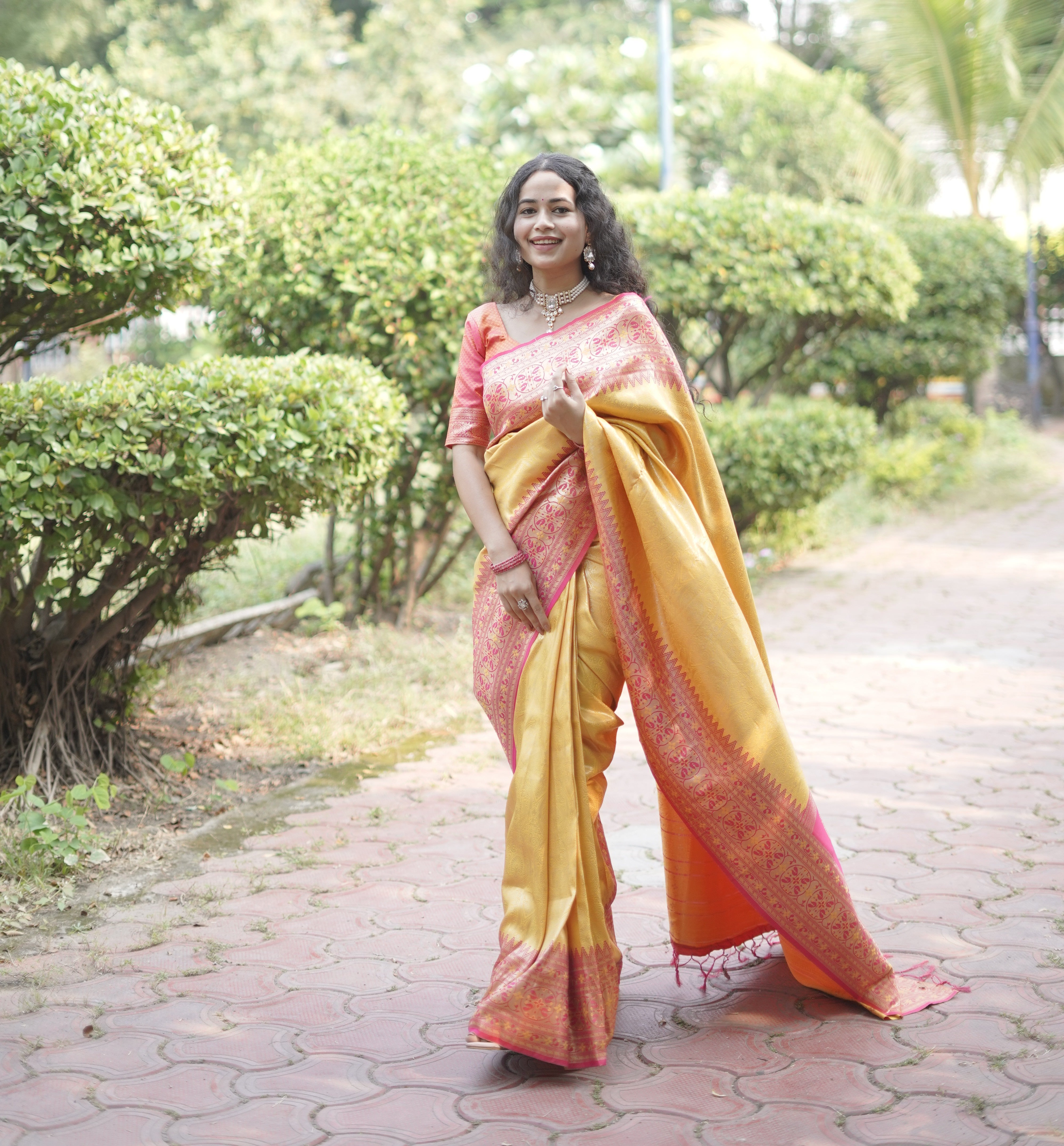 Sunlit Grace Banarasi Silk Ready To Wear Pocket Saree