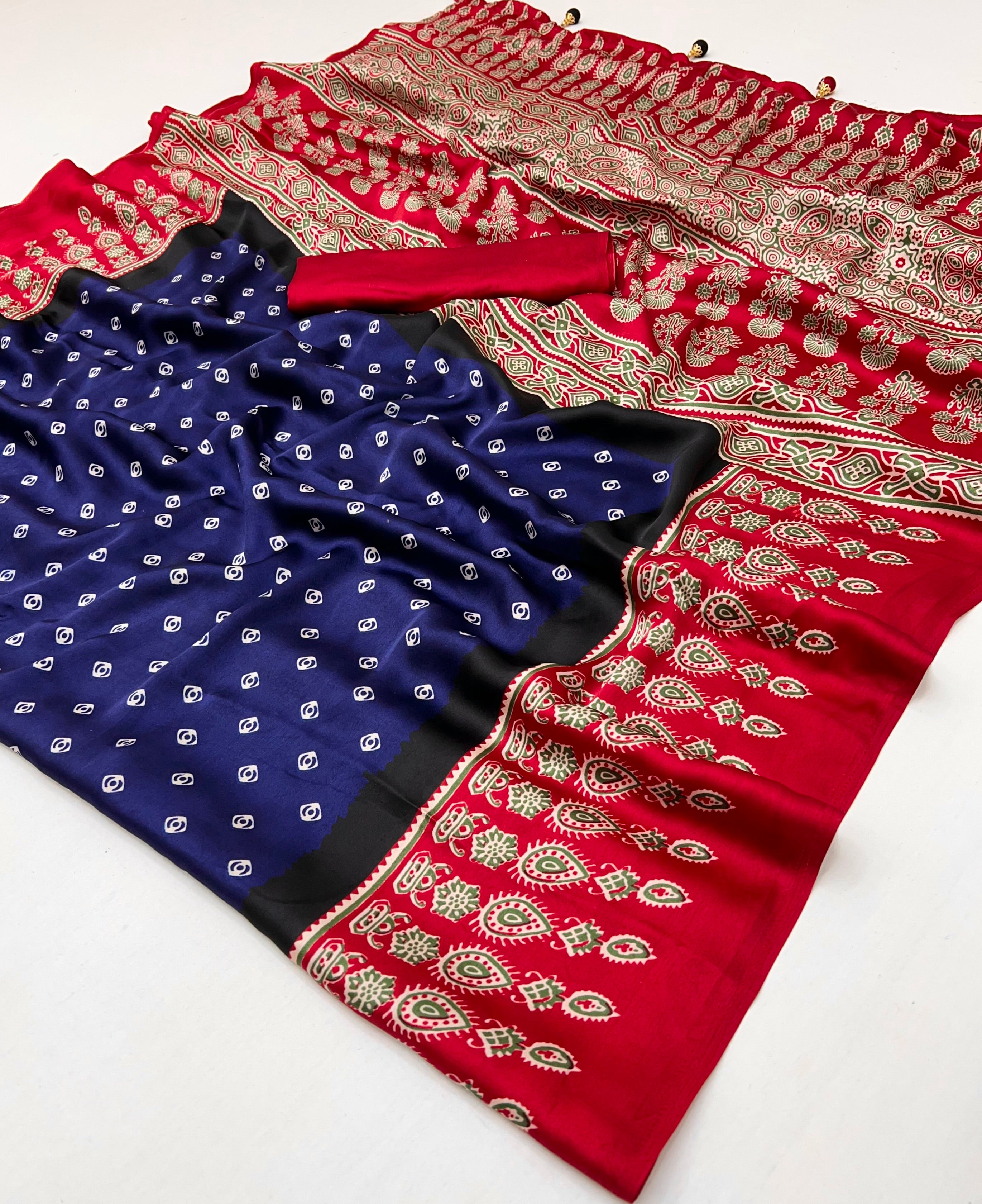 Modal Ajrakh Print (Blue) Ready To Wear Pocket Saree