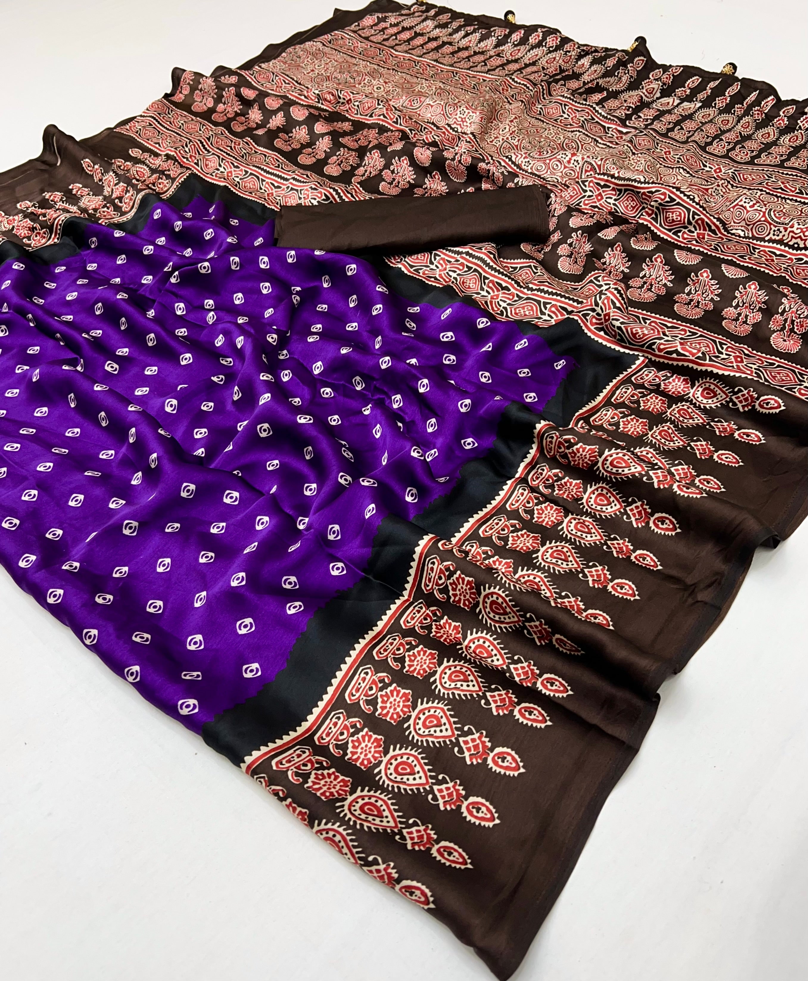 Modal Ajrakh Print (Brown) Ready To Wear Pocket Saree
