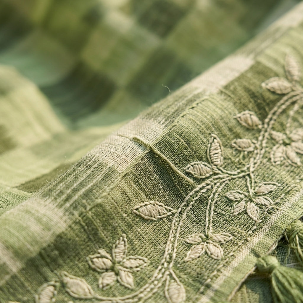 Floral Vine Linen Cotton (B) Ready To Wear Pocket Saree
