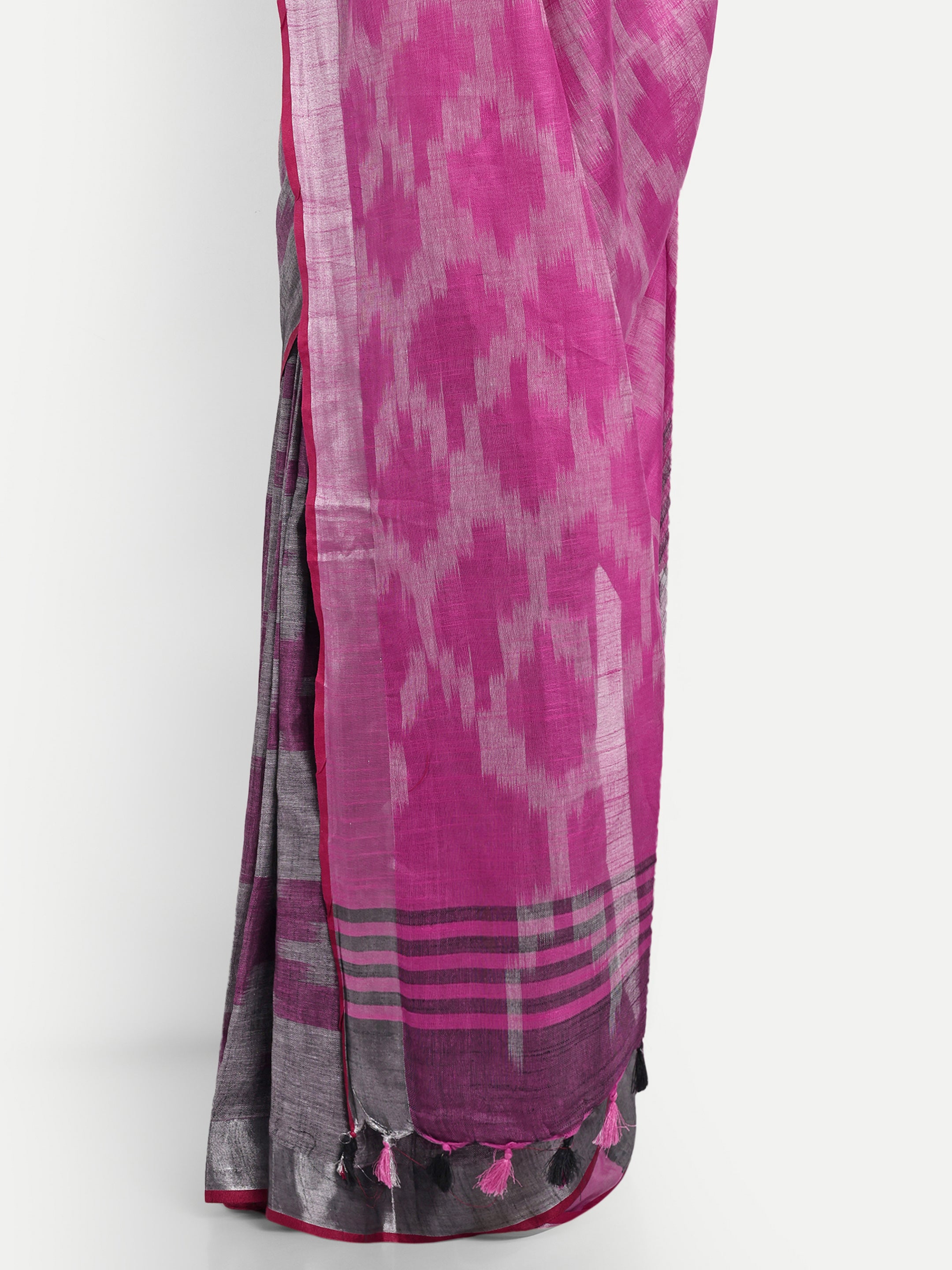 Grey Blush Ikat Cotton Ready To Wear Pocket Saree