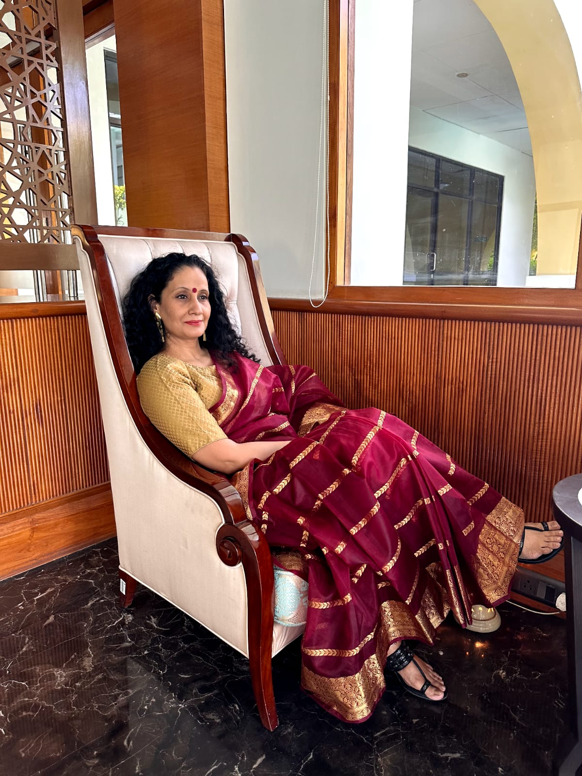 Ruby Gold Stripe Ready-to-wear Pocket Saree - Aseem Shakti