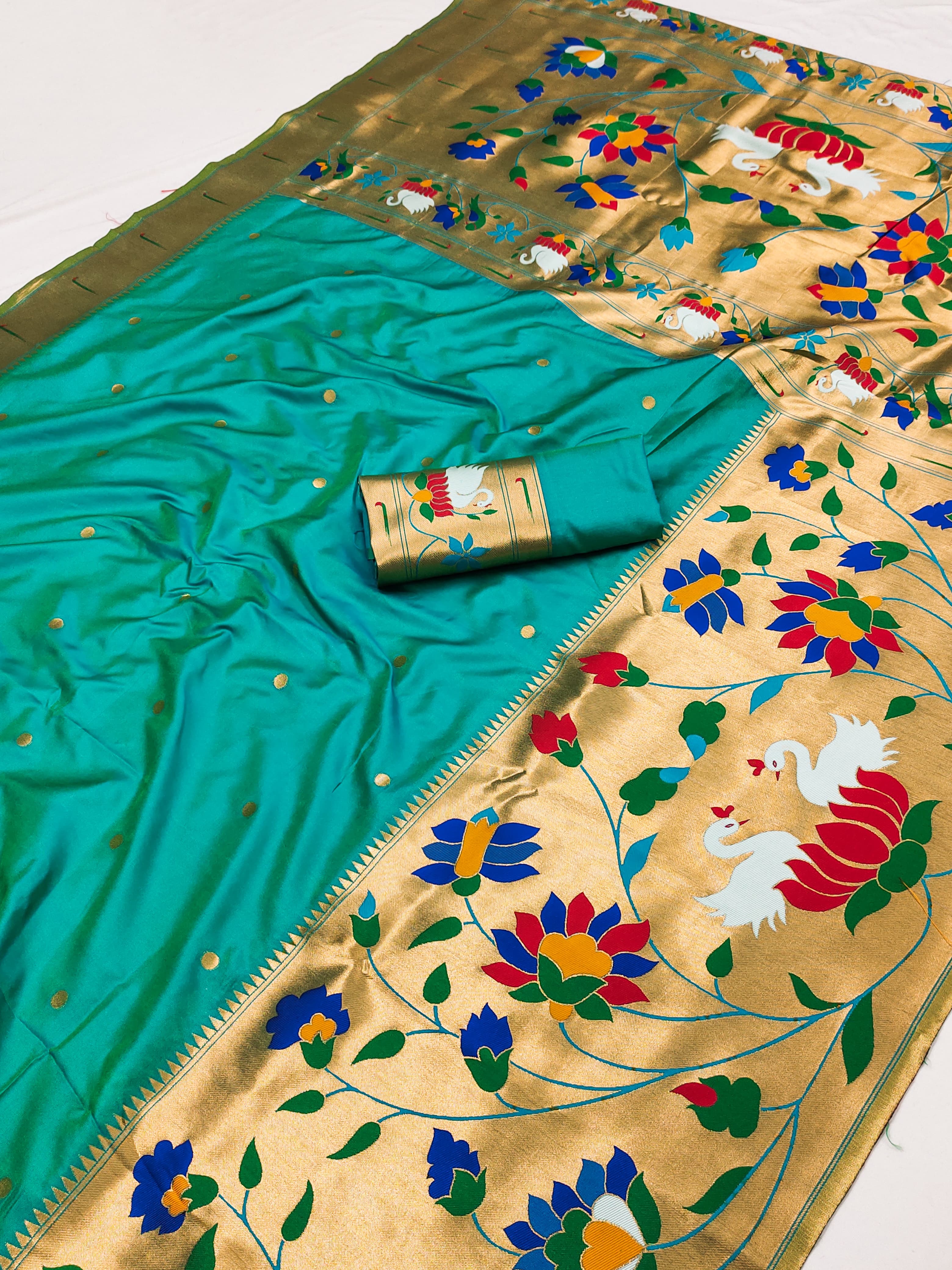 Utsav Umang Powerloom Paithani Silk Ready To Wear Pocket Saree | Teal