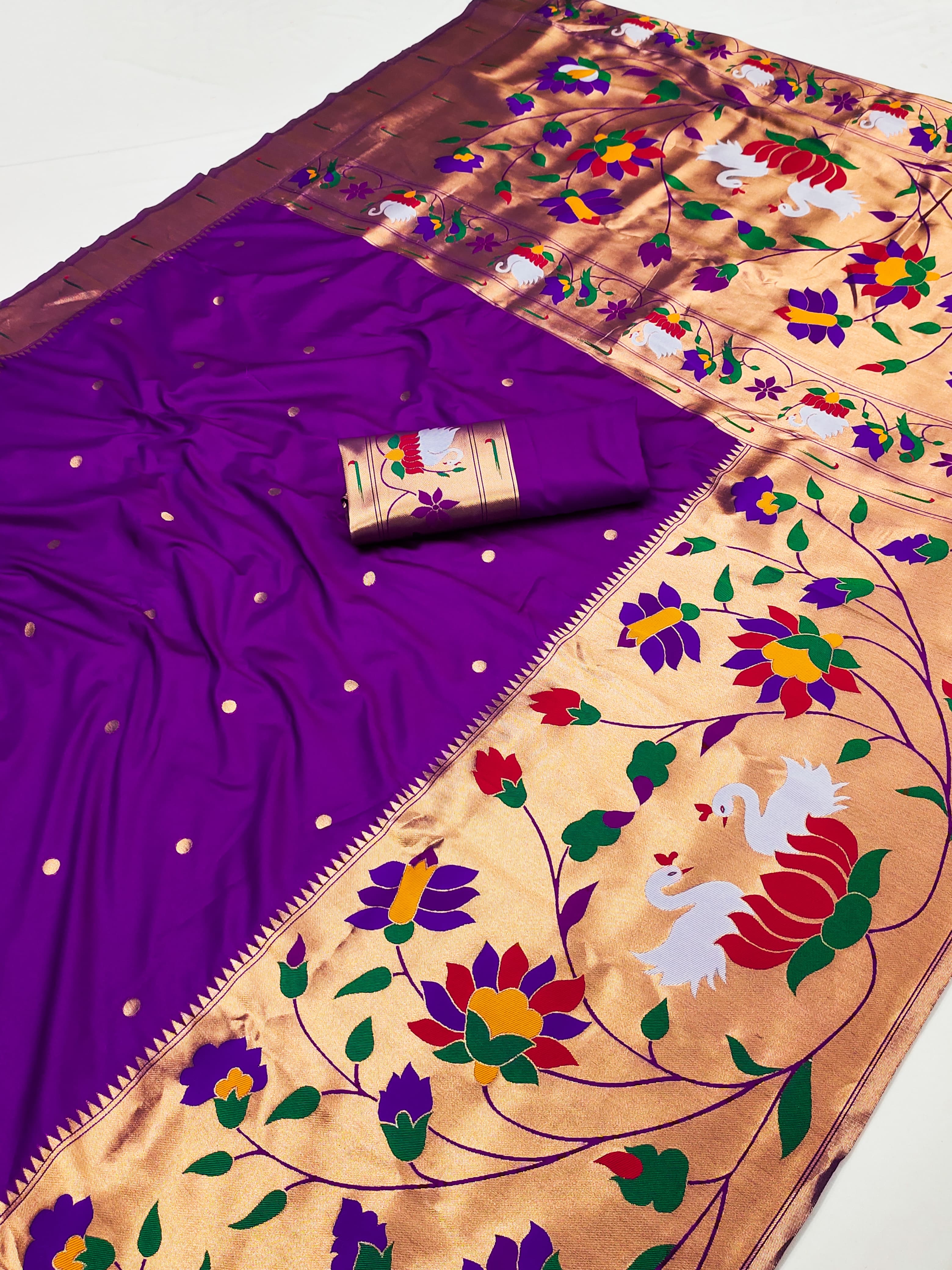 Utsav Umang PowerLoom Paithani Silk Ready To Wear Pocket Saree | Purple