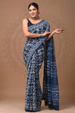 Indigo Essence Mul Cotton Hand Block Printed Saree