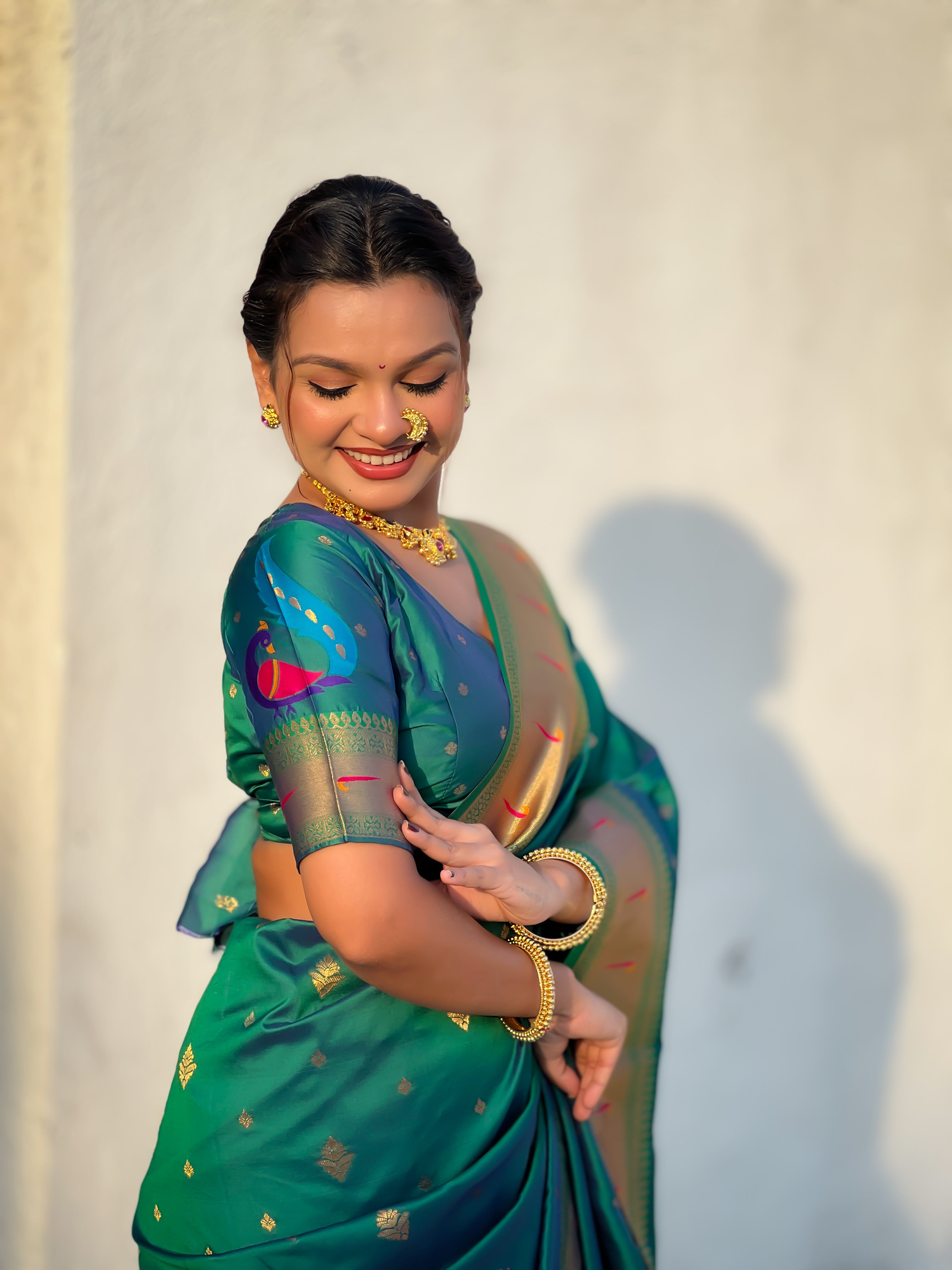 Rajmayur Powerloom Paithani (Green) Ready To Wear Pocket Saree