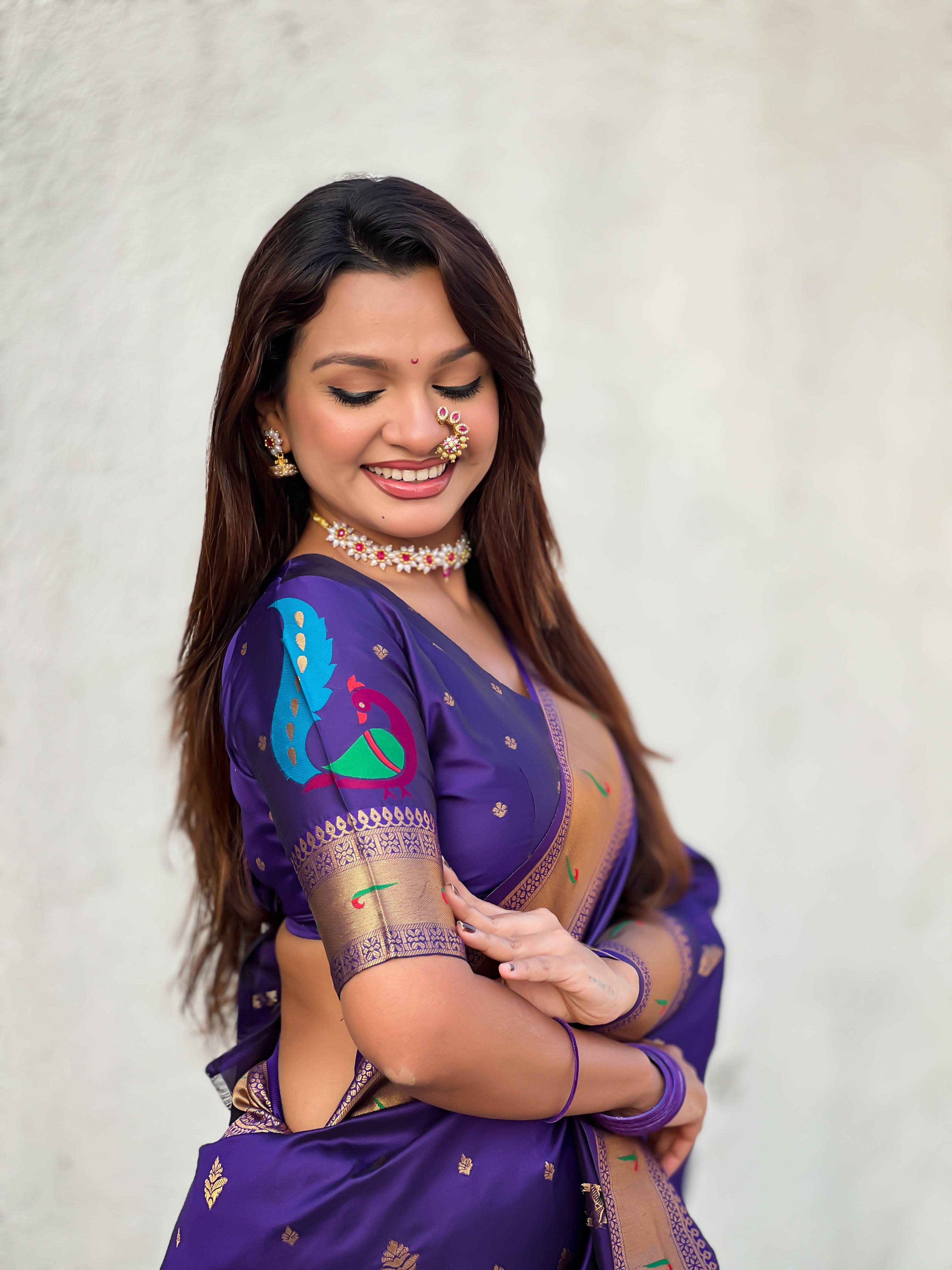 Rajmayur Powerloom Paithani (Purple) Ready To Wear Pocket Saree
