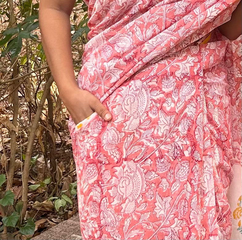 Peach Blush Mul Cotton Ready To Wear Pocket Saree