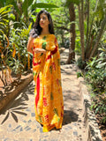Colour Carnival Mul Cotton Hand Block Printed Ready-to-wear Pocket Saree