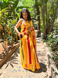 Colour Carnival Mul Cotton Hand Block Printed Ready-to-wear Pocket Saree