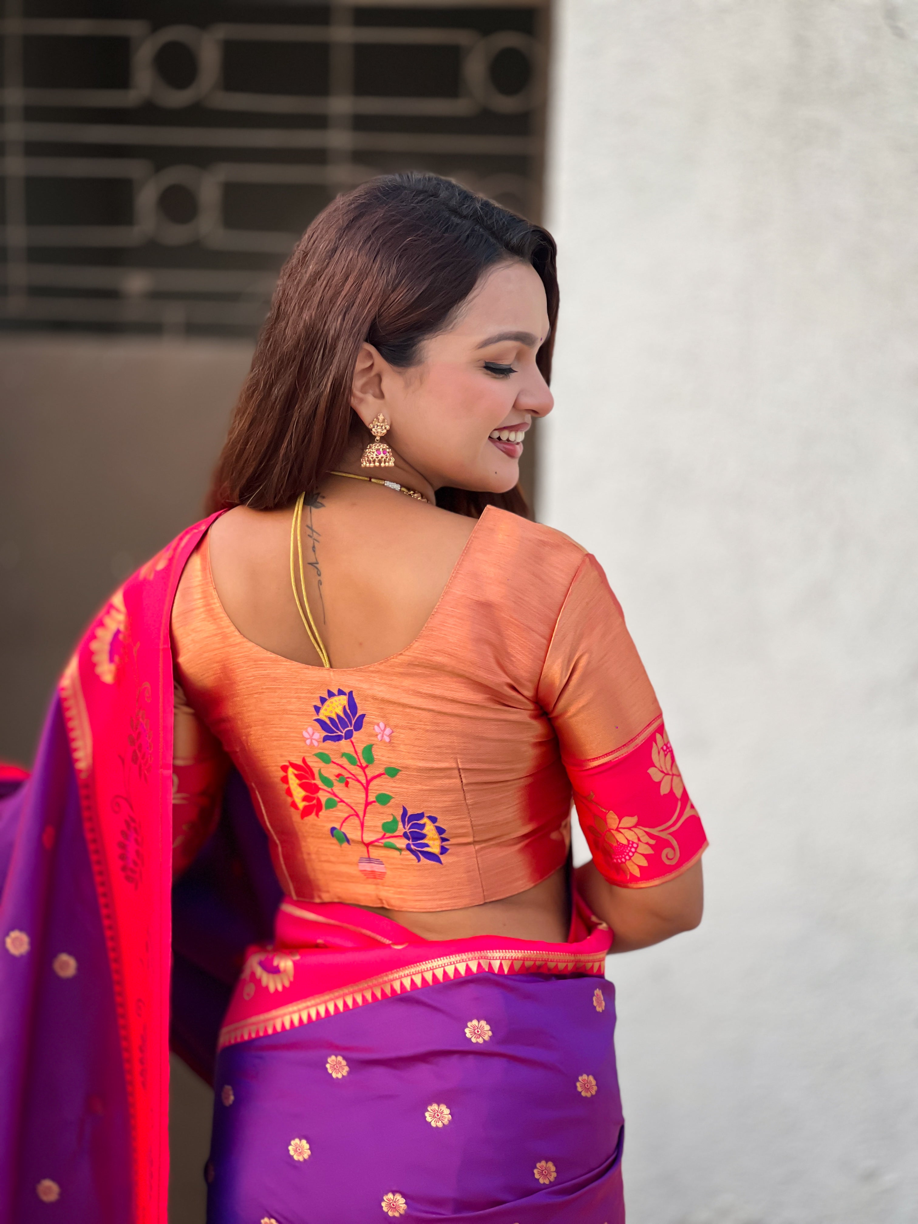 Aabha Powerloom Paithani Silk (Purple) Ready To Wear Pocket Saree