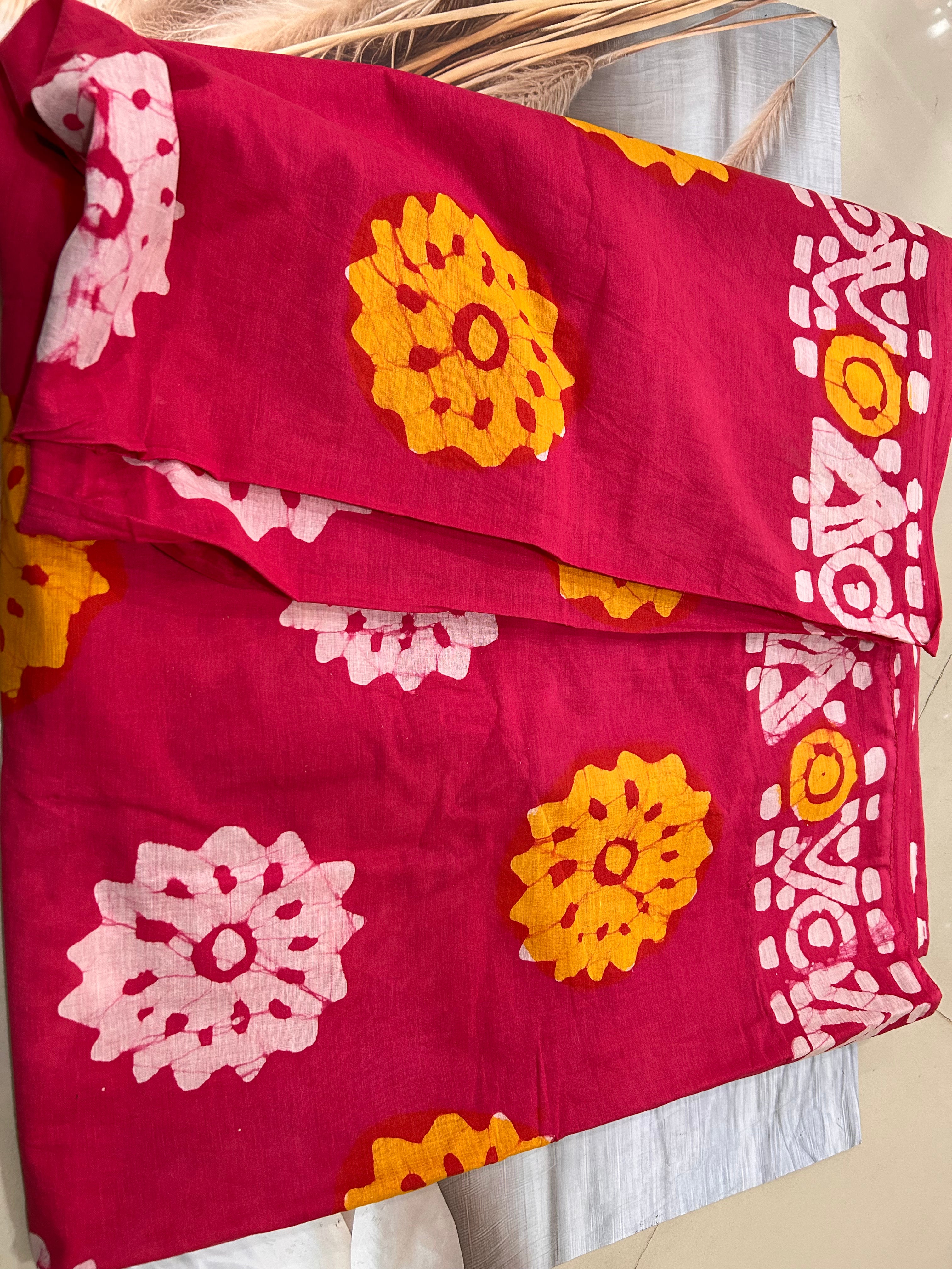 Pink Flora Mul Cotton Ready To Wear Pocket Saree