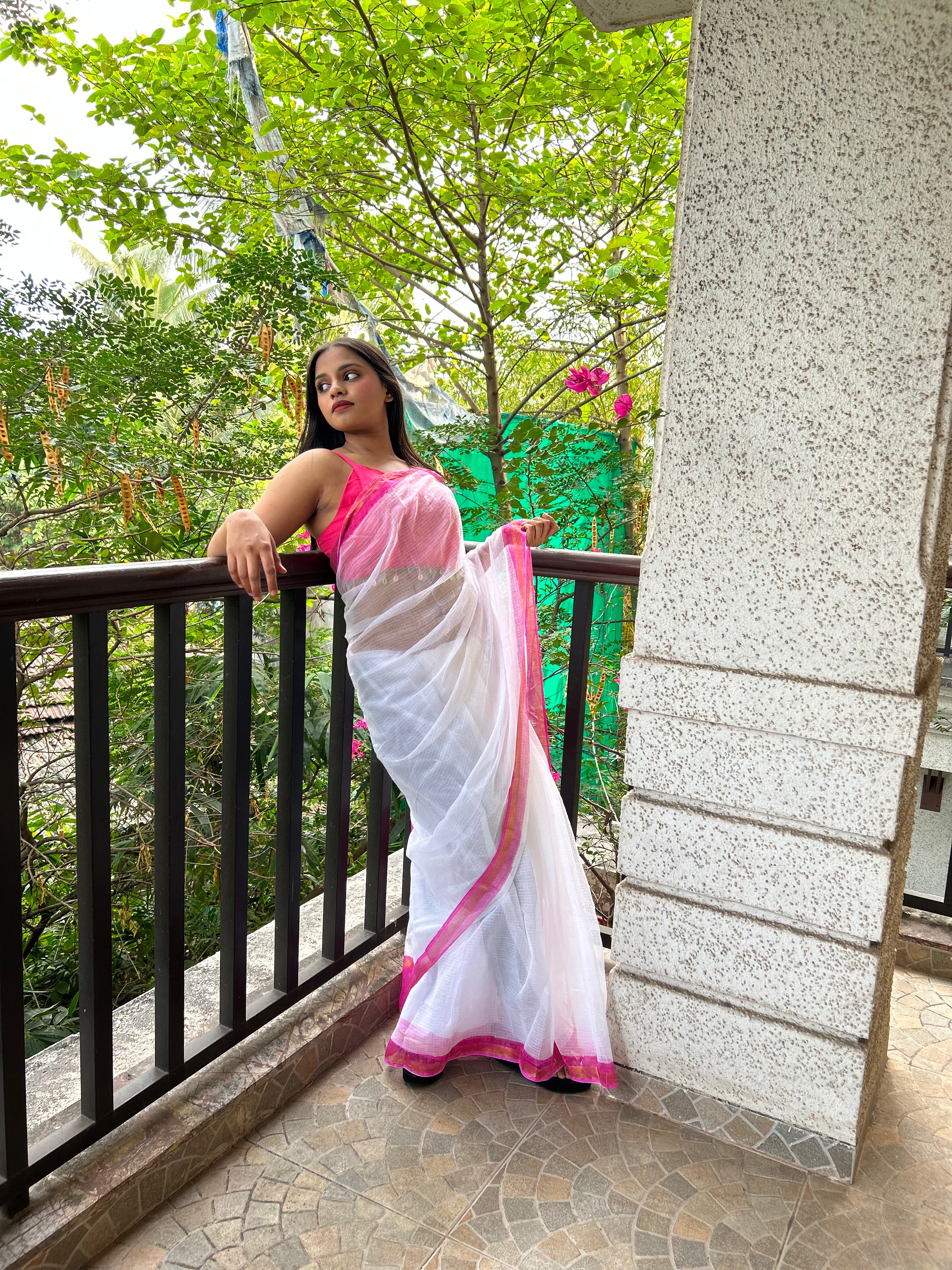 Frosty Glamour Kota Doria Hand Ready To Wear Pocket Saree - Aseem Shakti