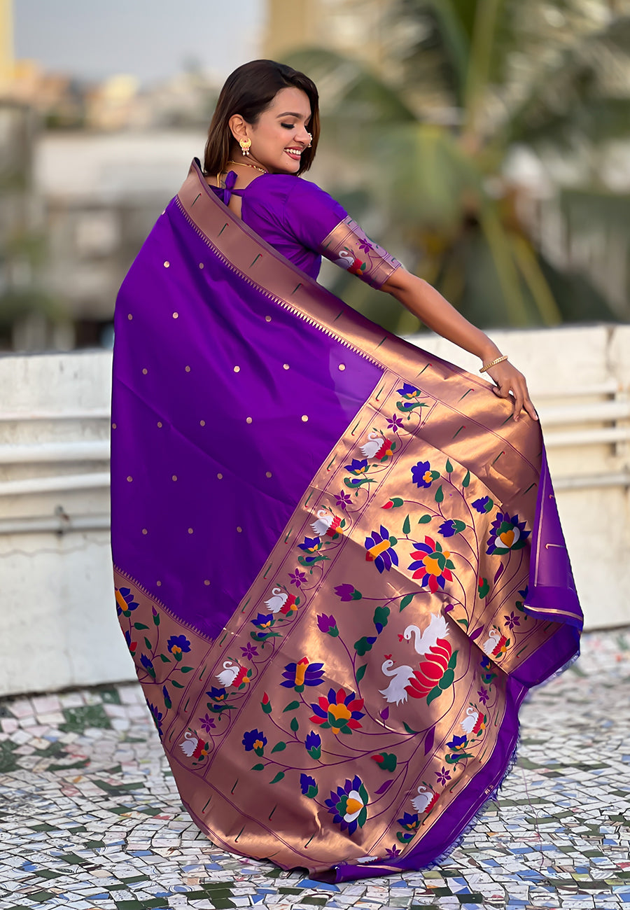 Utsav Umang PowerLoom Paithani Silk Ready To Wear Pocket Saree | Purple