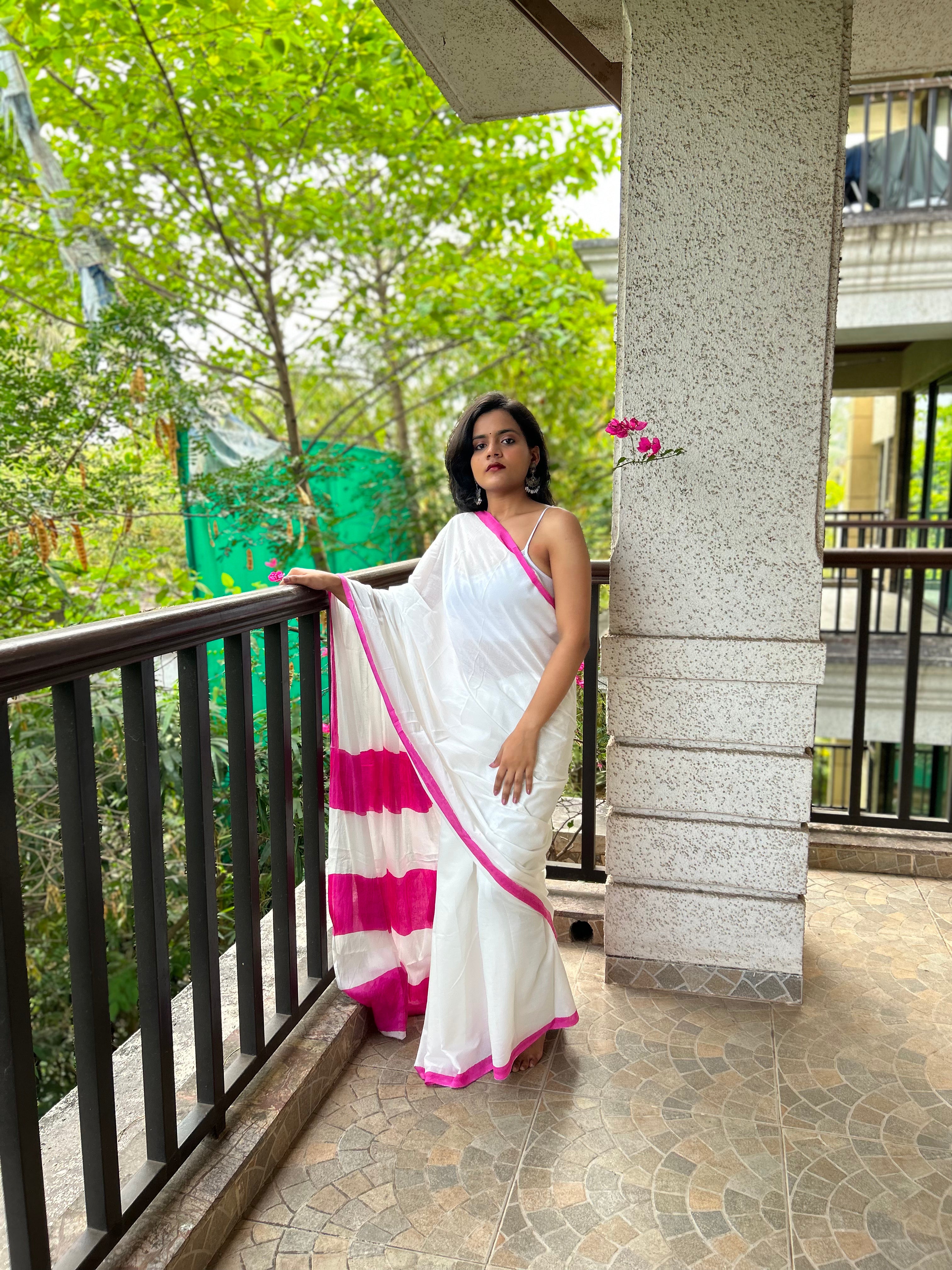 Snow Blush Mul Cotton Ready To Wear Pocket Saree
