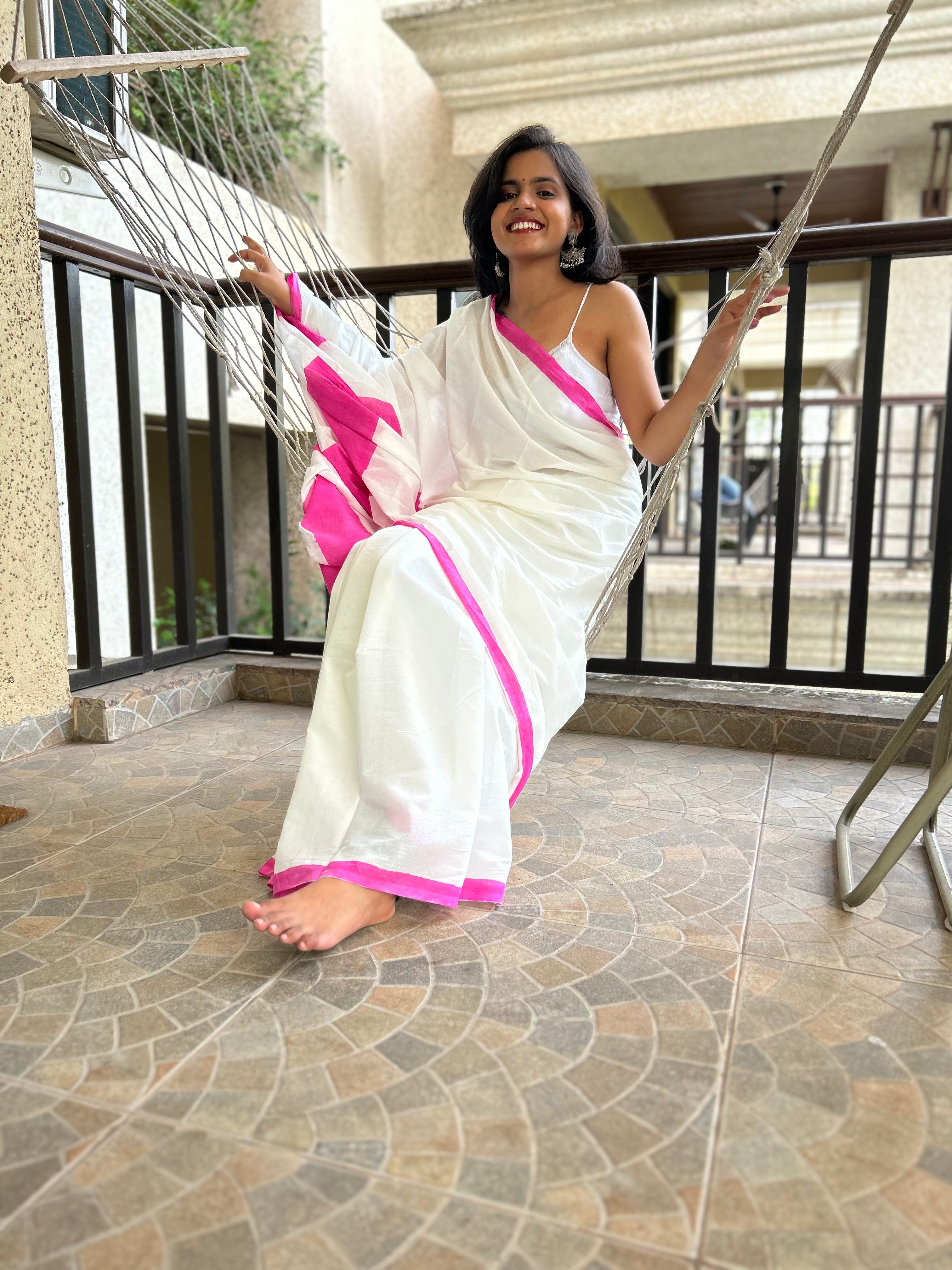 Snow Blush Mul Cotton Ready To Wear Pocket Saree