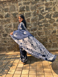 Blue and White Mul Cotton Hand Block Printed Ready-to-wear Pocket Saree
