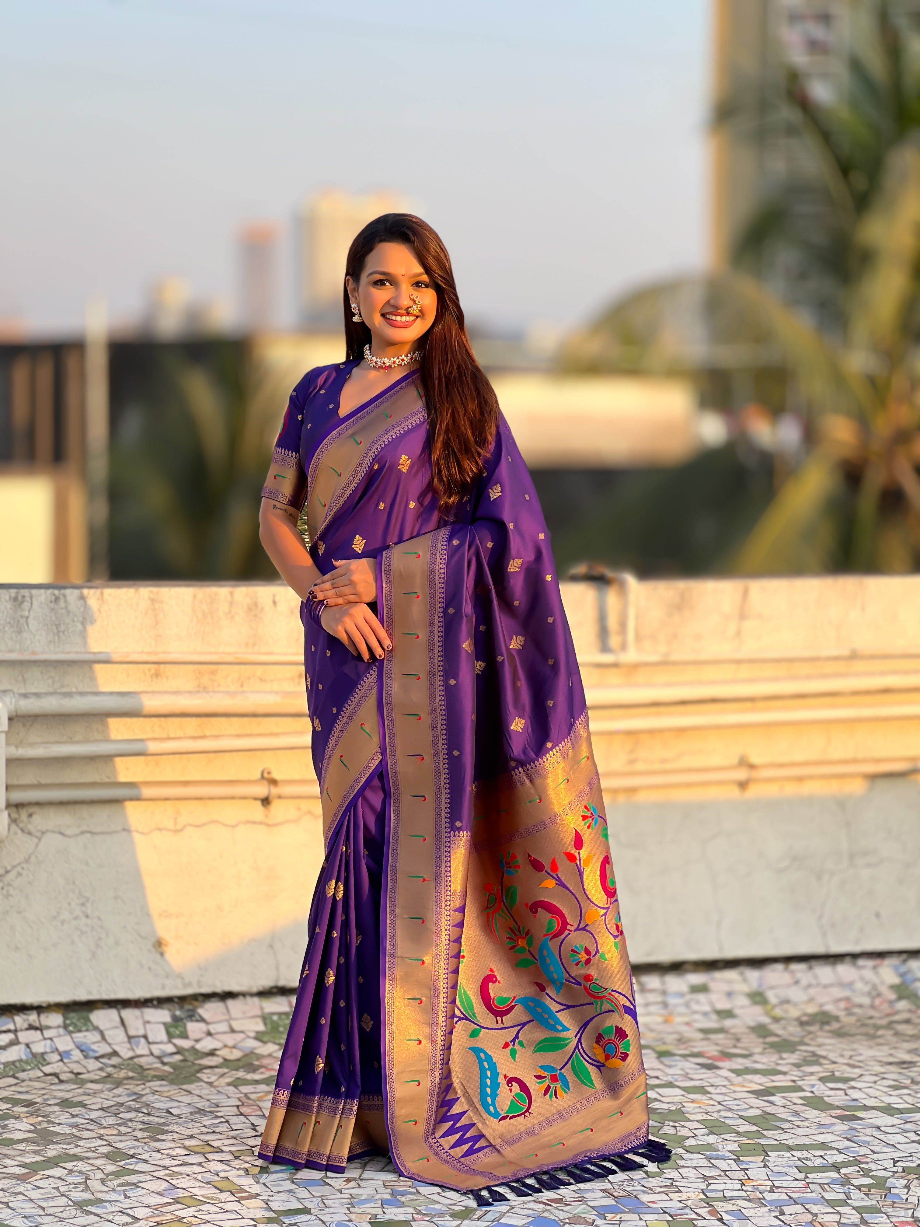 Rajmayur Powerloom Paithani (Purple) Ready To Wear Pocket Saree