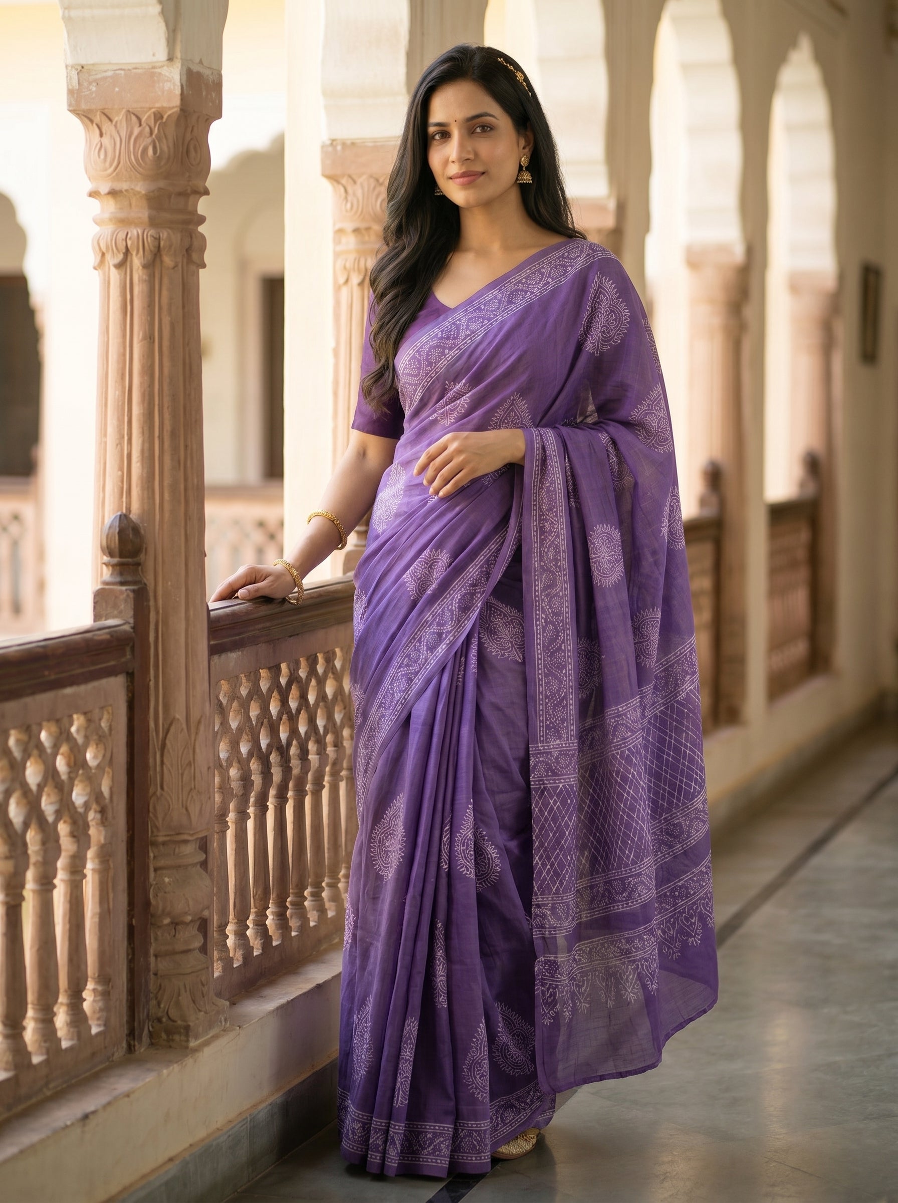 Purple Rain Mul Cotton Ready To Wear Pocket Saree